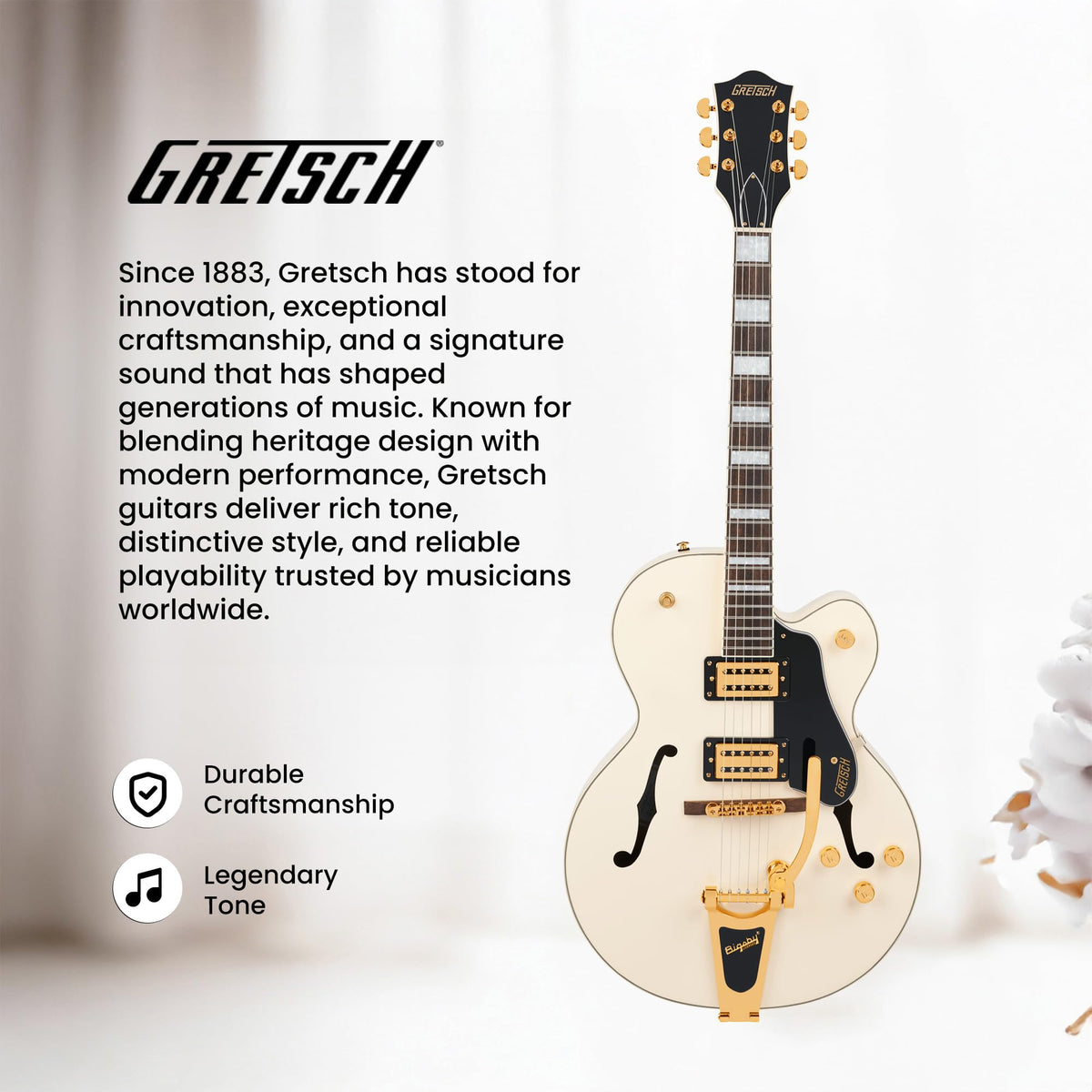 Gretsch G2420TG Streamliner Hollow Body with Bigsby Electric Guitar - Vintage White