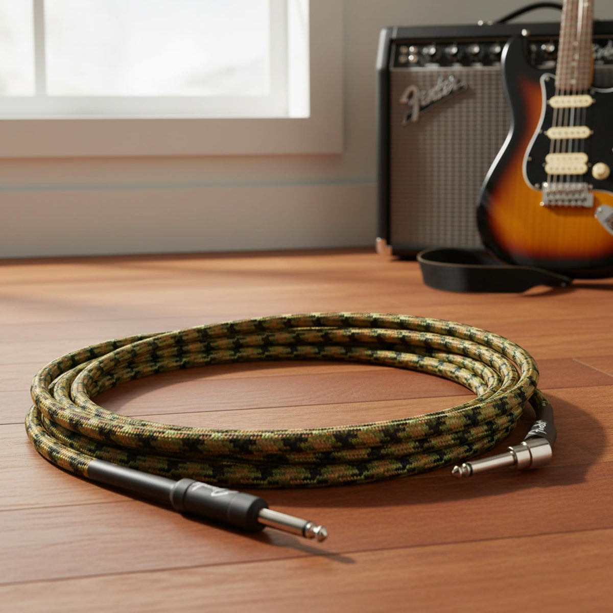 Fender 18.6-Foot Professional Instrument Cable, Straight-Angled, Woodland Camo - 1 Pack