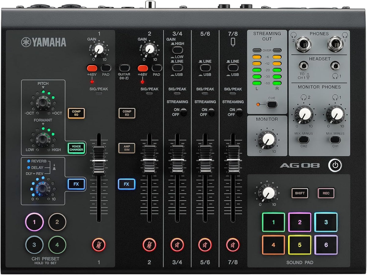 Yamaha AG08 Live Streaming 8-Channel Mixer - Black