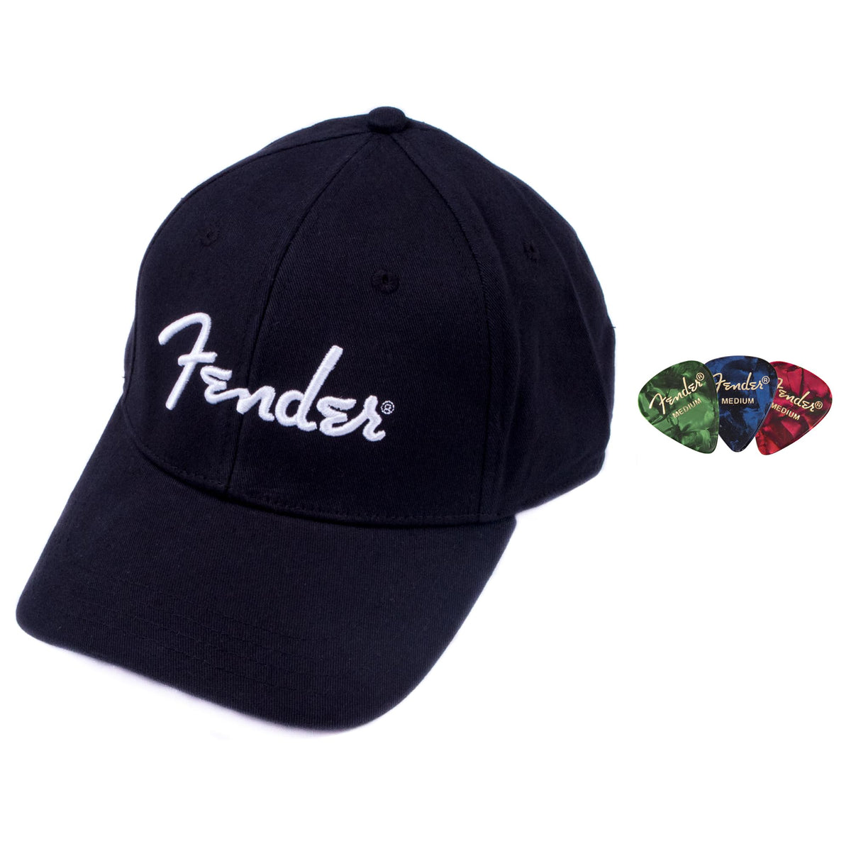 Fender Spaghetti Logo Hat, One Size Fits Most - Black w/ Picks