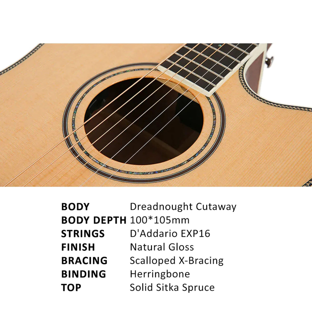 Parkwood P660 Dreadnought Cutaway Semi Acoustic Guitar - Natural