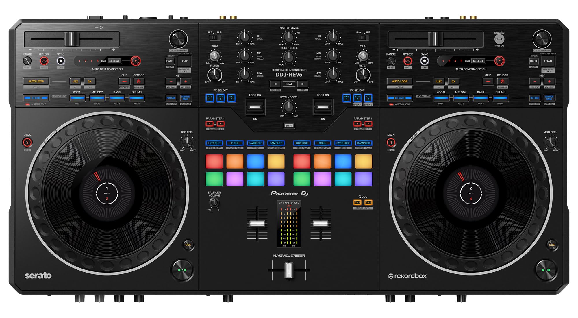 Pioneer DJ DDJ-REV5 Scratch-Style 2-Channel Professional DJ Controller w/ Laptop Stand
