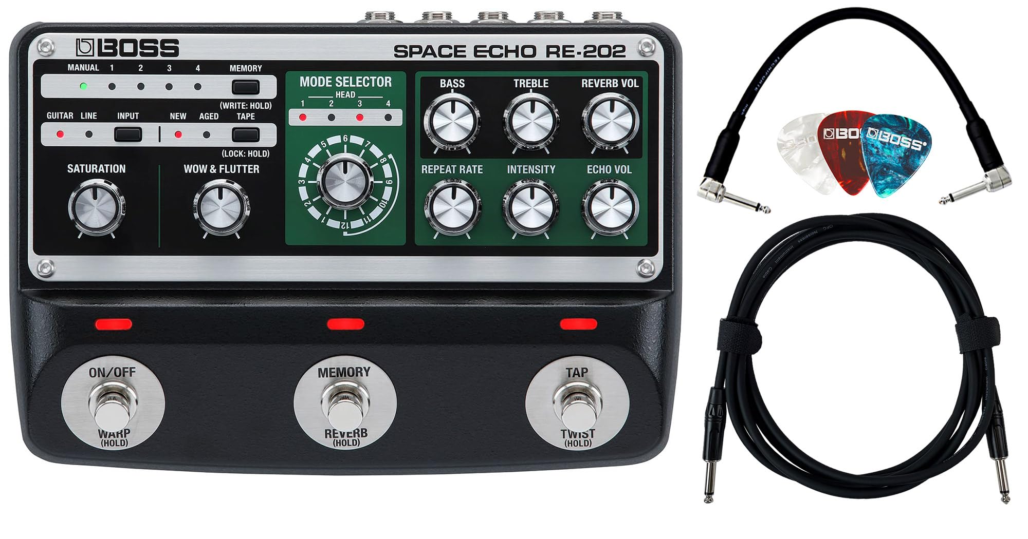 Boss RE-202 Space Echo Delay and Reverb Effects w/ Instrument Cables