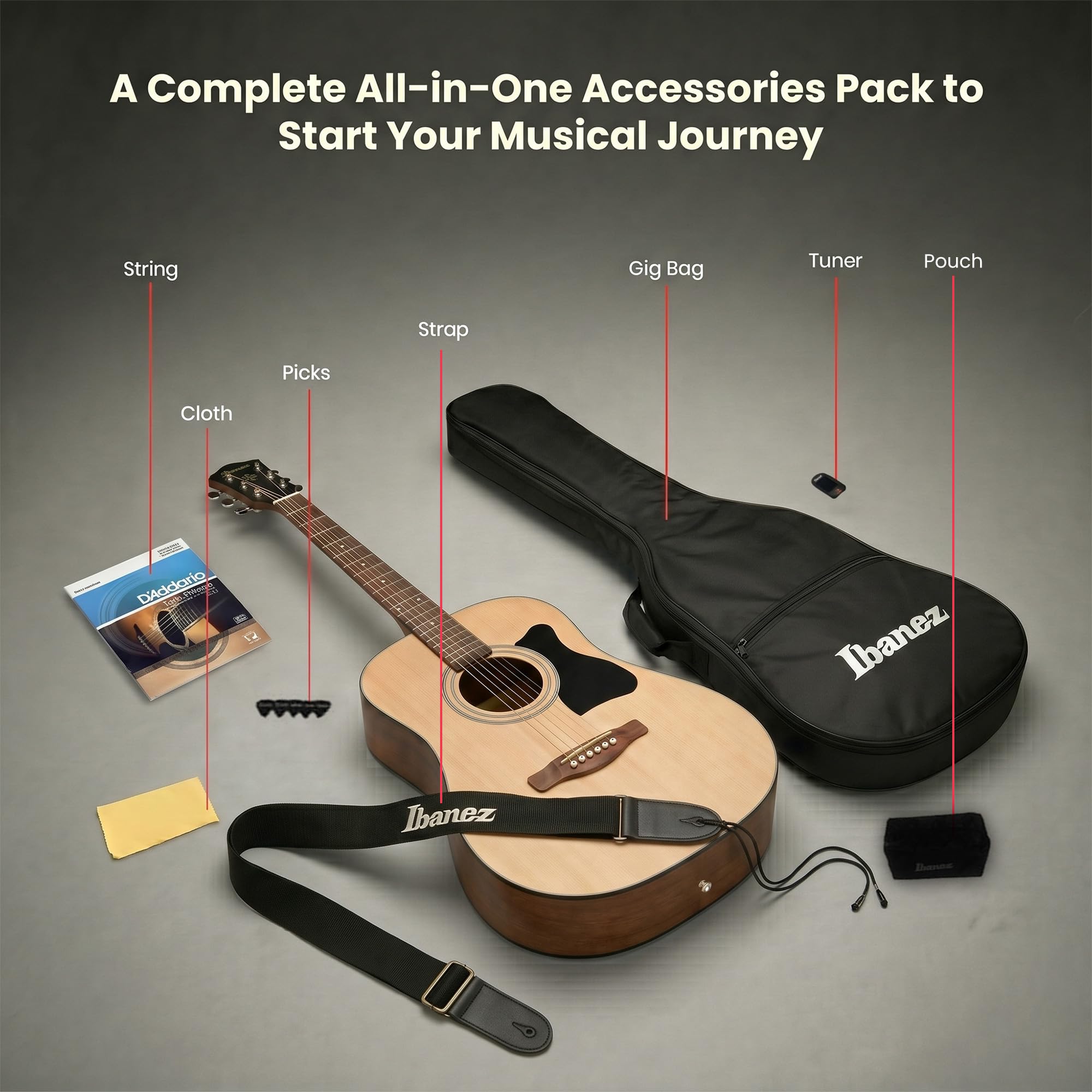 Ibanez IJVC50 JamPack Grand Concert Acoustic Guitar Pack - Open Pore Natural w/ Gig Bag