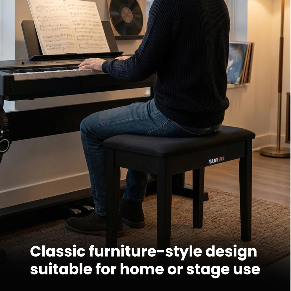Gearlux Furniture-Style Piano Bench - Black