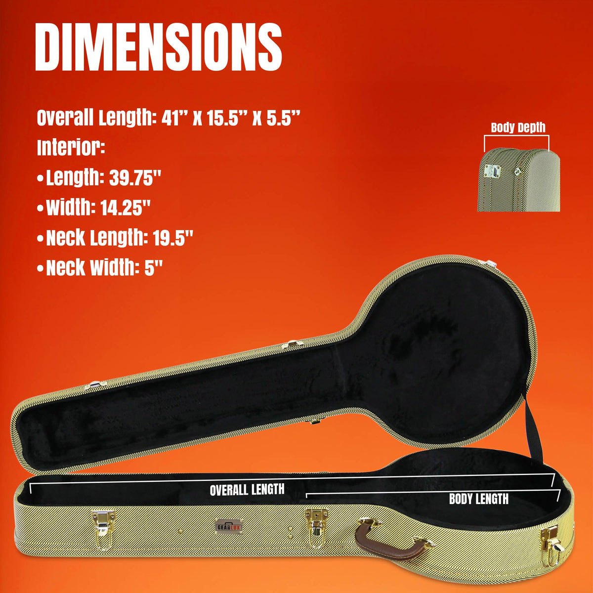 Gearlux Banjo Hard Case - Tweed