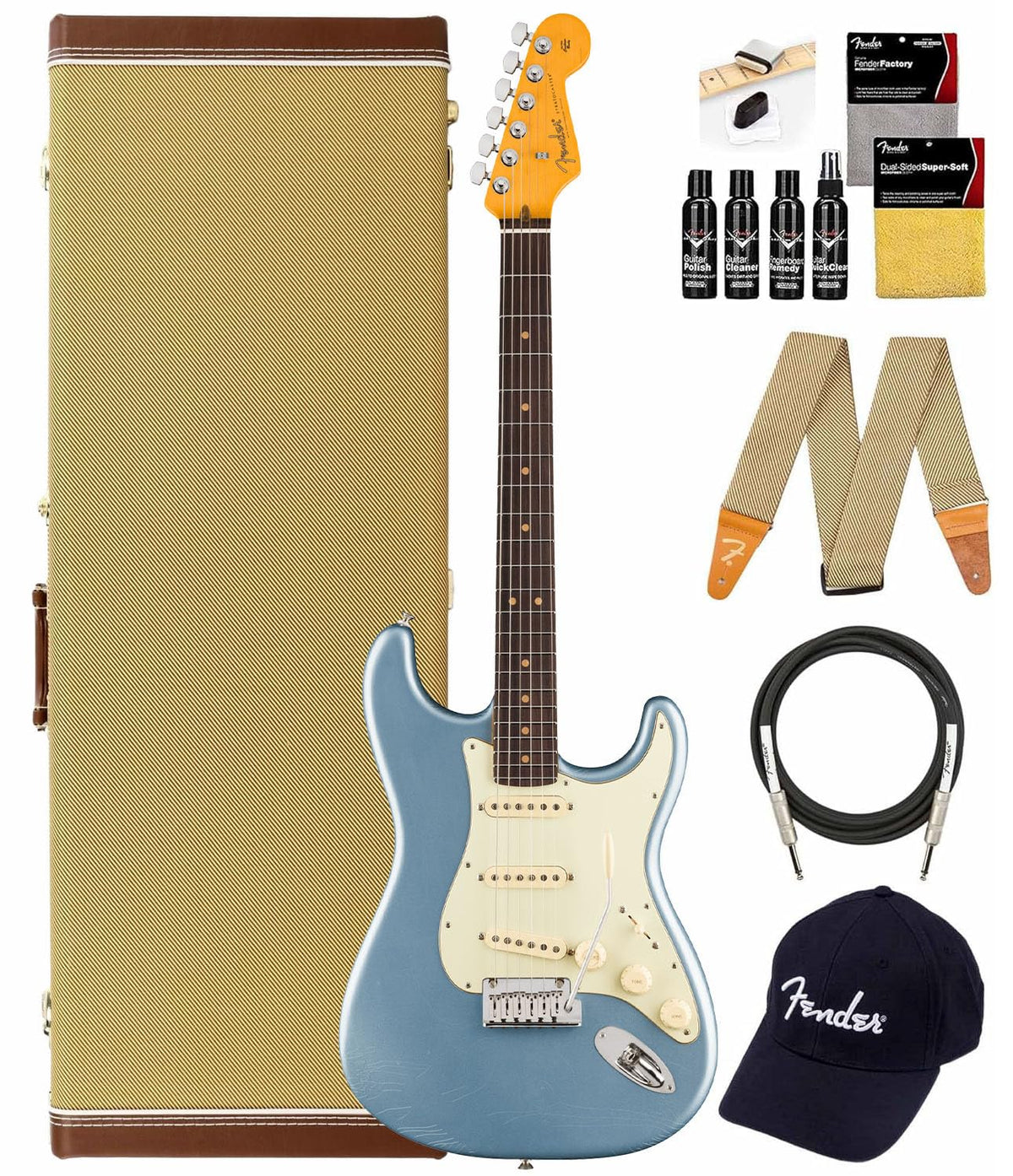 Fender American Ultra Luxe Vintage '60s Stratocaster - Ice Blue Metallic w/ Guitar Cleaning Kit