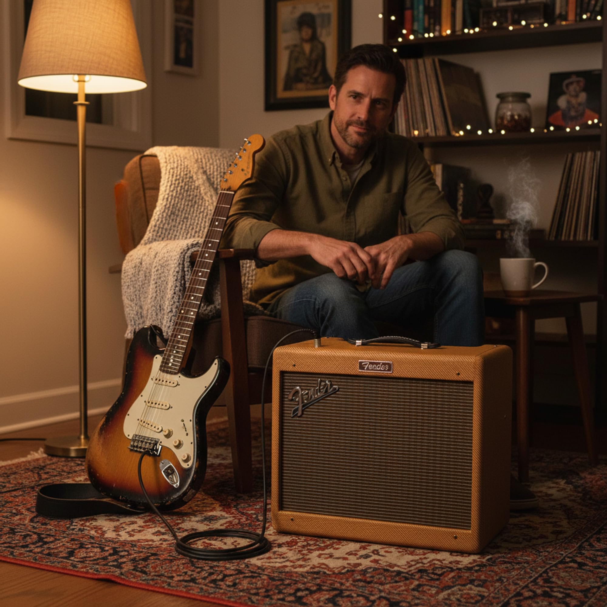 Fender Blues Junior Guitar Combo Amplifier - Lacquered Tweed w/ Fender Amperstand Guitar Cradle