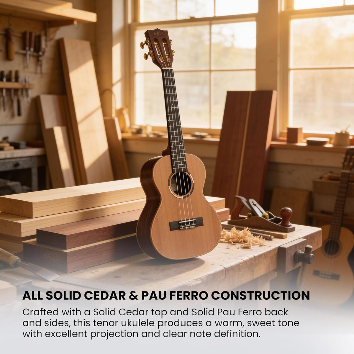 Kala KA-ASCP-T Solid Cedar Top Pau Ferro Tenor Ukulele w/ Hard Case