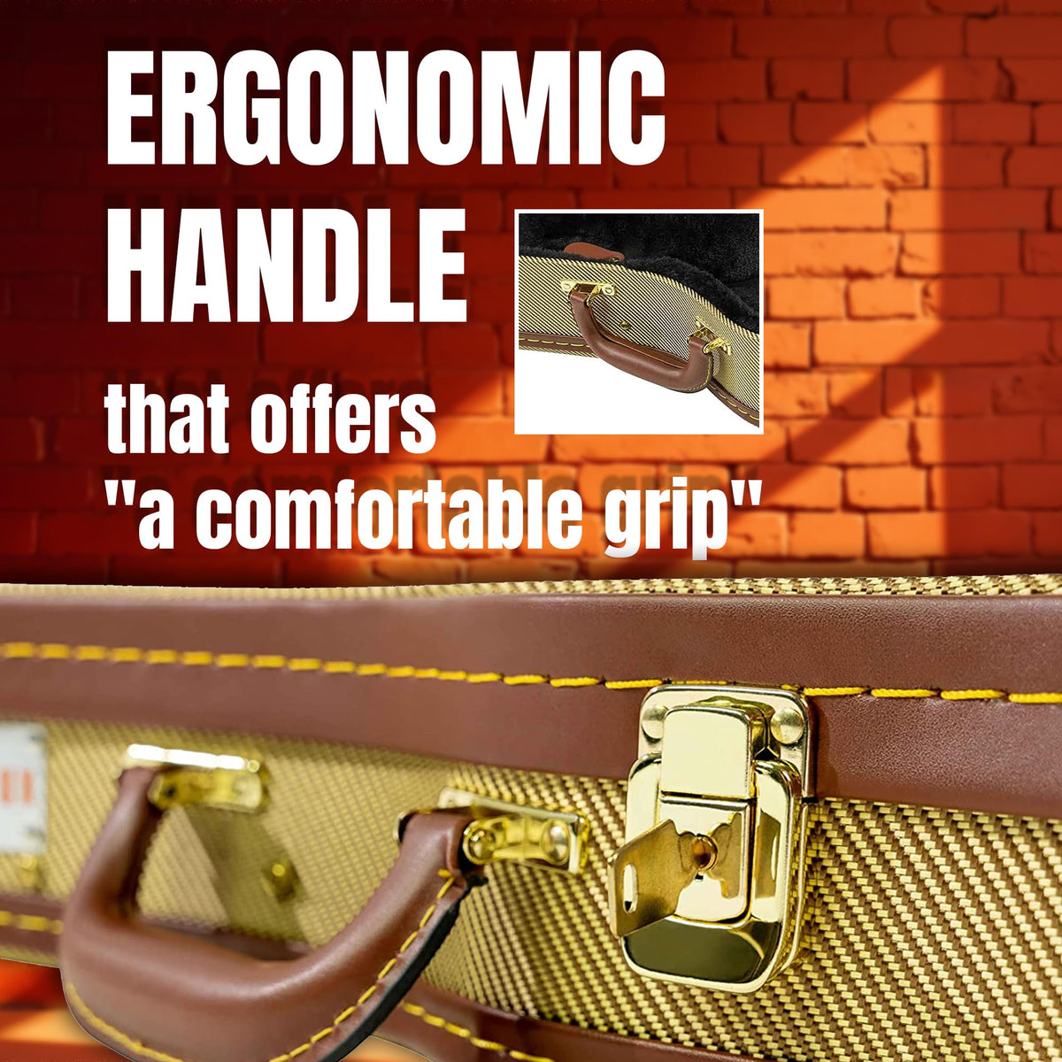 Gearlux Concert Ukulele Hard Case - Gold Tweed (24.25-Inch Length)