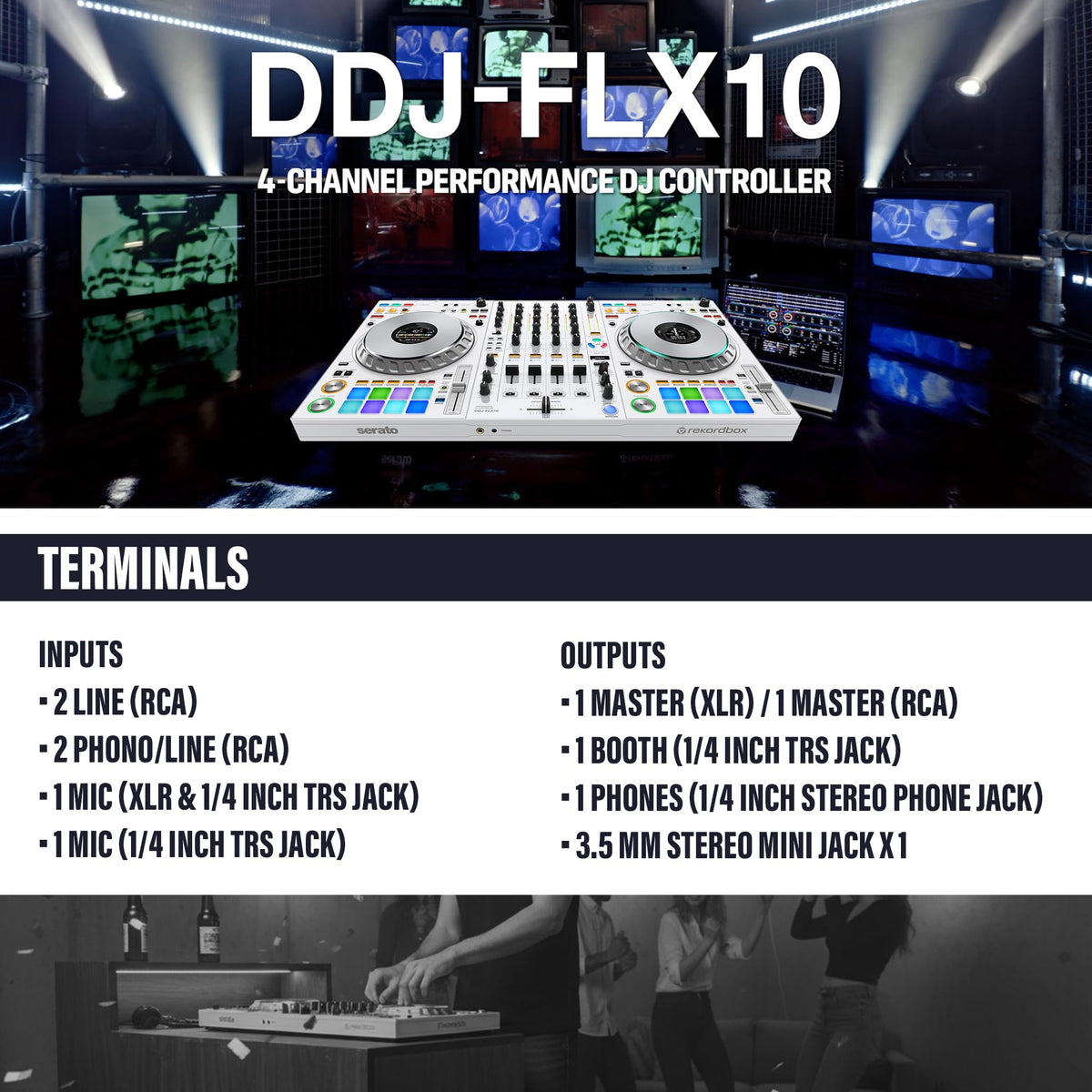 Pioneer DJ DDJ-FLX10 4-Channel Professional DJ Controller - White w/ Carrying Case