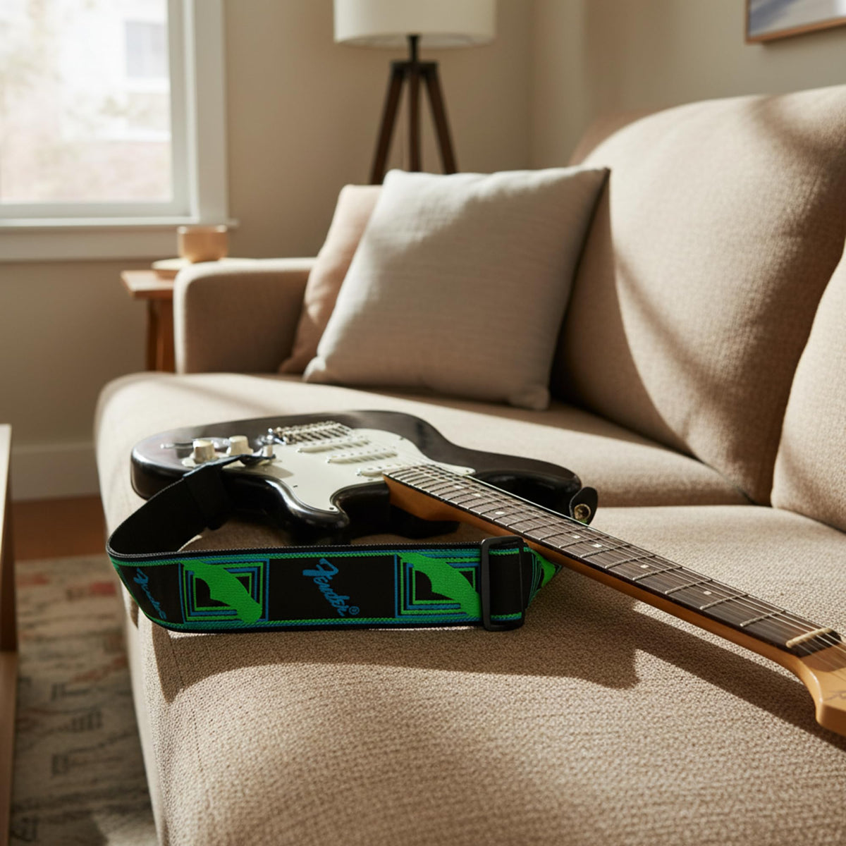 Fender Neon Monogrammed 2-Inch Guitar Strap - Blue and Green w/ Strap Blocks