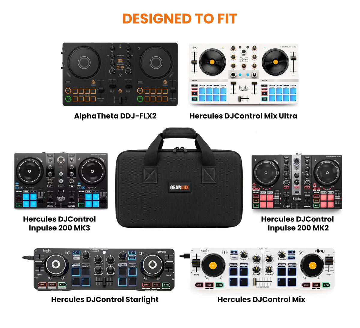 Gearlux DJ Controller Case for Pioneer DDJ-FLX2, Hercules DJ Control Mix, Starlight, and 200MK2 - Black