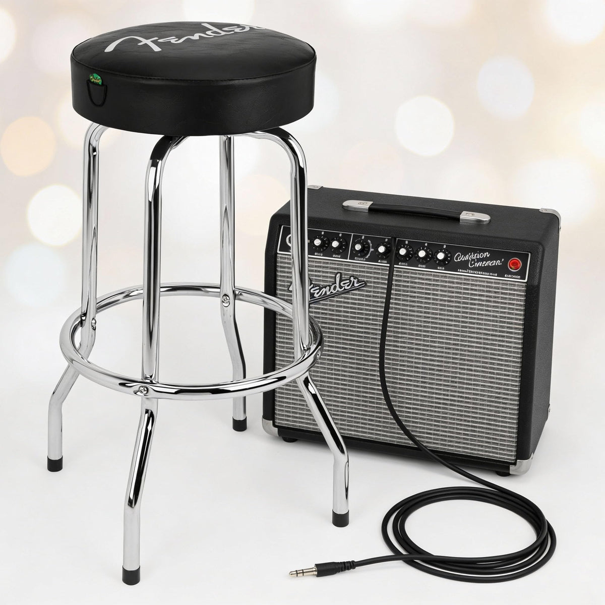 Fender 30-Inch Spaghetti Logo Pick Pouch Barstool - Black and Chrome w/ Picks