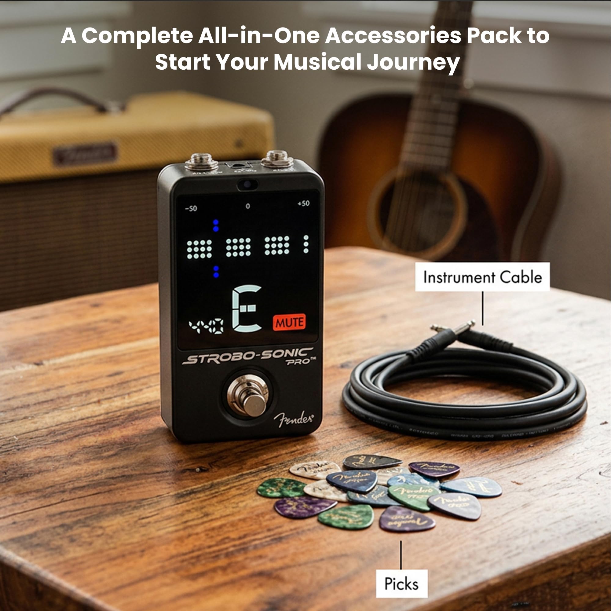 Fender Strobo-Sonic Pro Strobe Guitar Tuner Pedal w/ Instrument Cable
