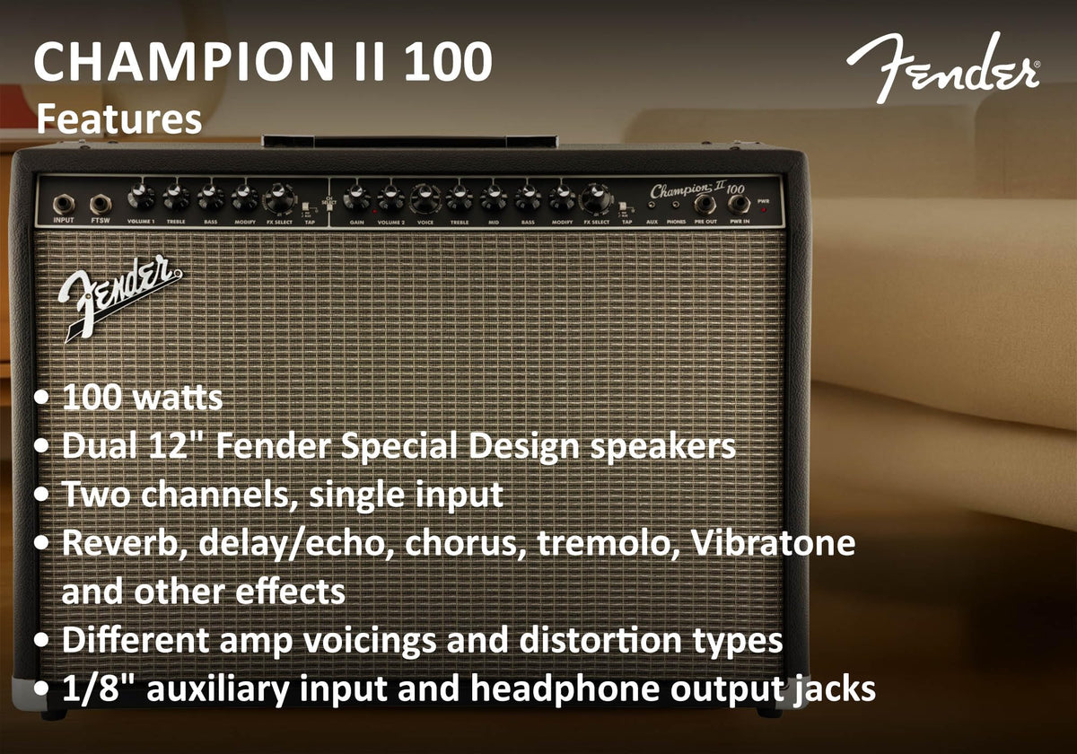 Fender Champion II 100-Watt Guitar Combo Amplifier w/ Instrument Cable
