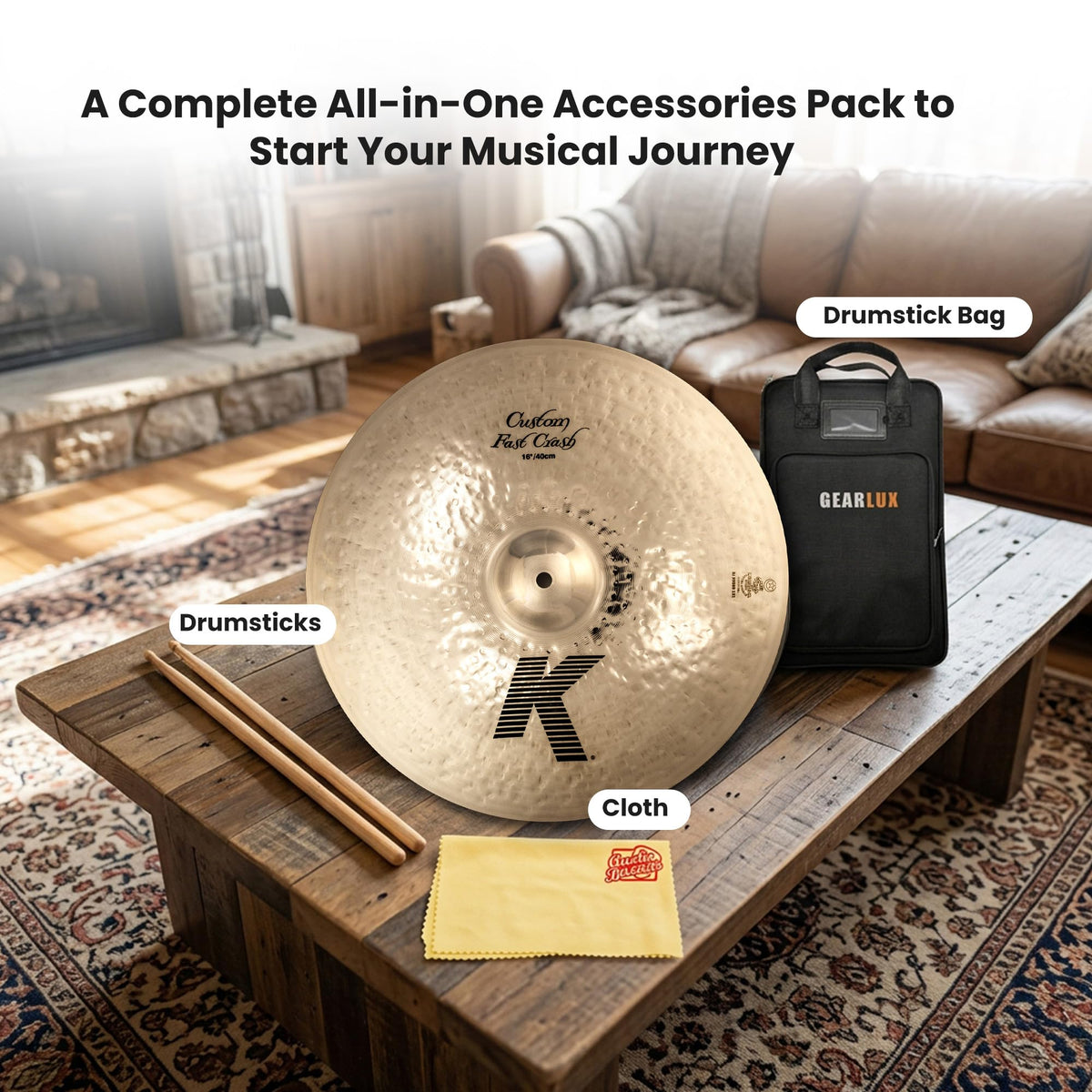 Zildjian K0982 16" K Custom Fast Crash Cymbal w/ Drumstick Bag