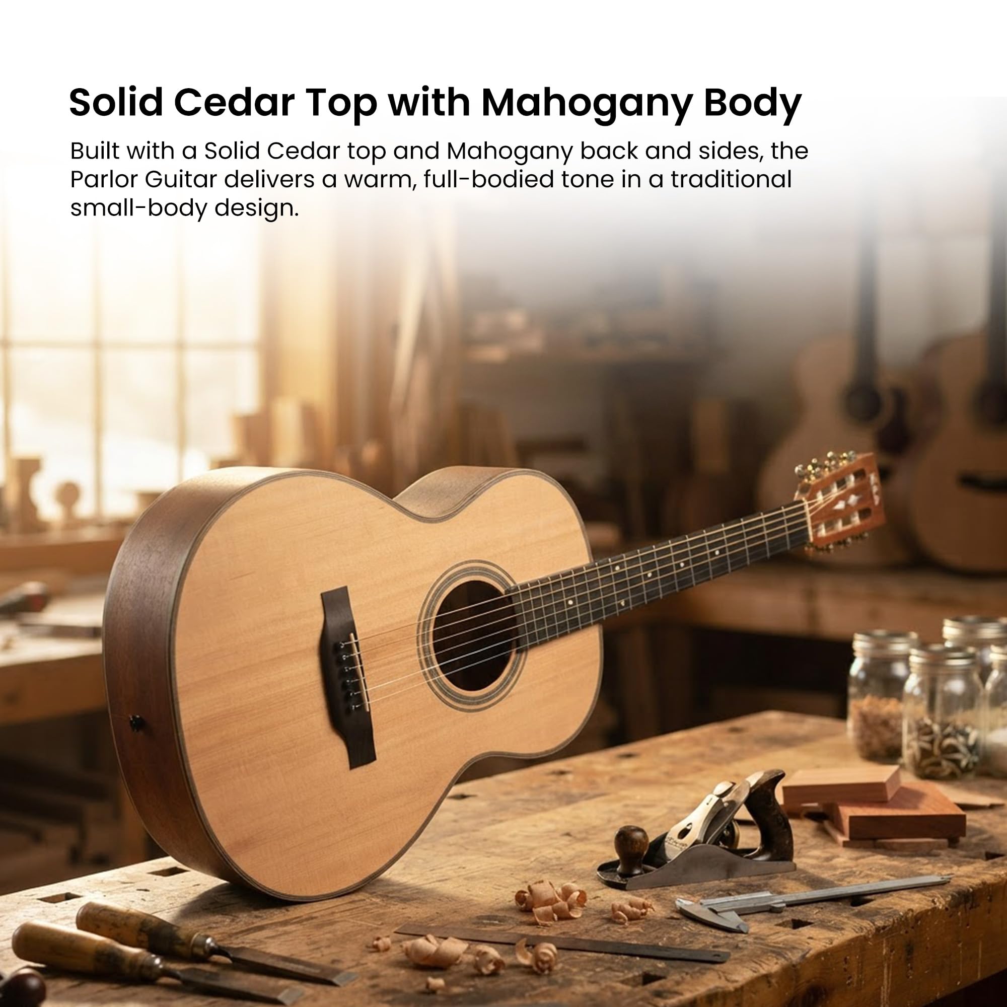 Kala KA-GTR-PLR Solid Cedar Top Parlor Guitar