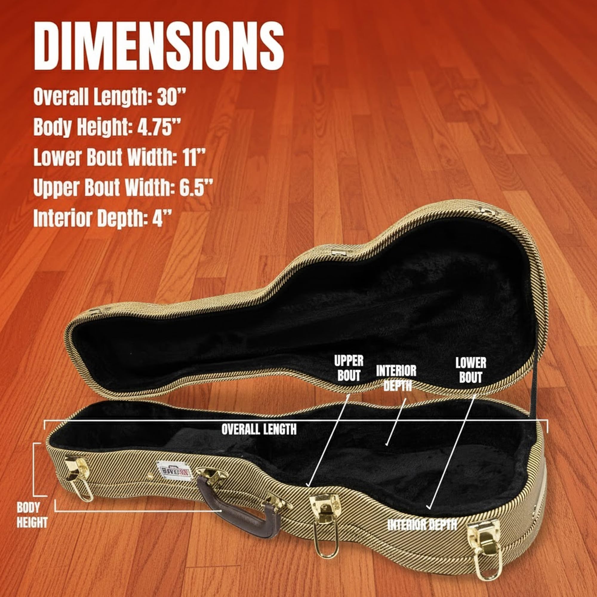 Gearlux Wooden Tenor Ukulele Case - Tweed