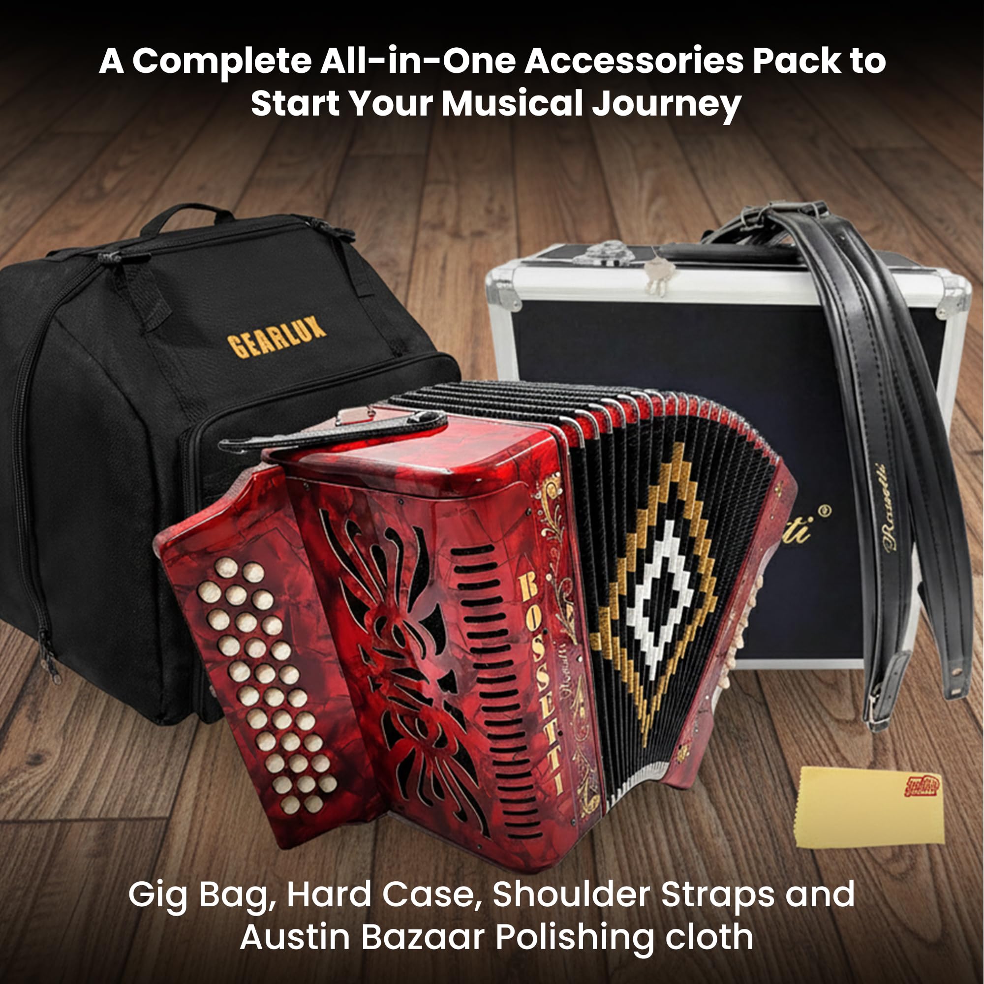 Rossetti 3112 31-Button 12-Bass Diatonic Accordion, Key of GCF - Red w/ Hard Case