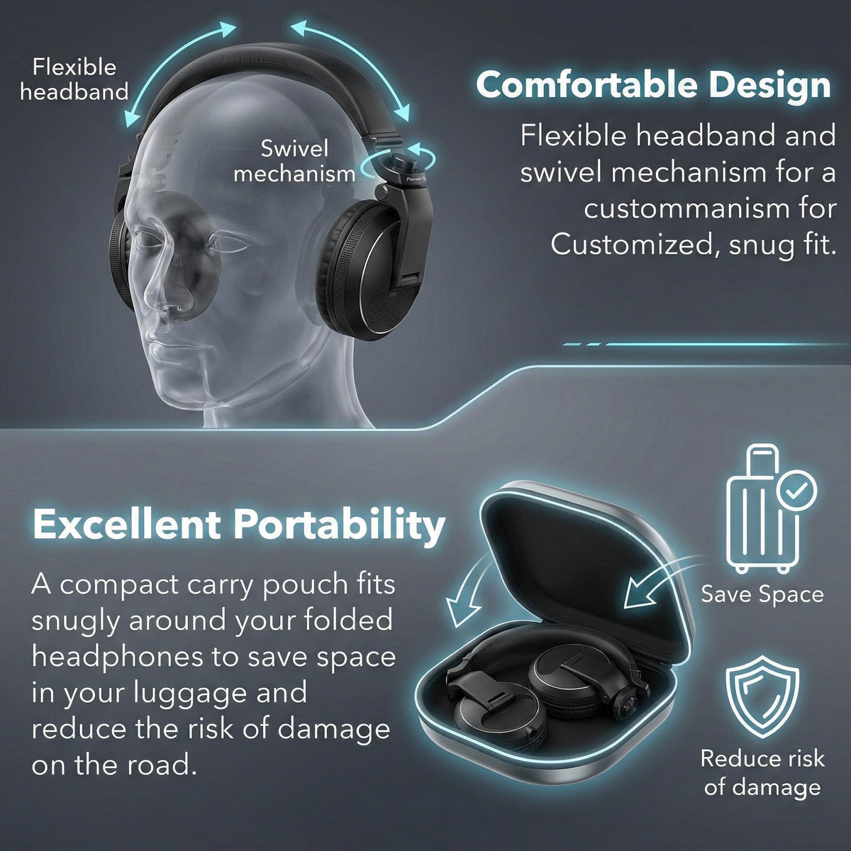 Pioneer DJ HDJ-X5 Over-Ear DJ Headphones - Black w/ Headphones Case
