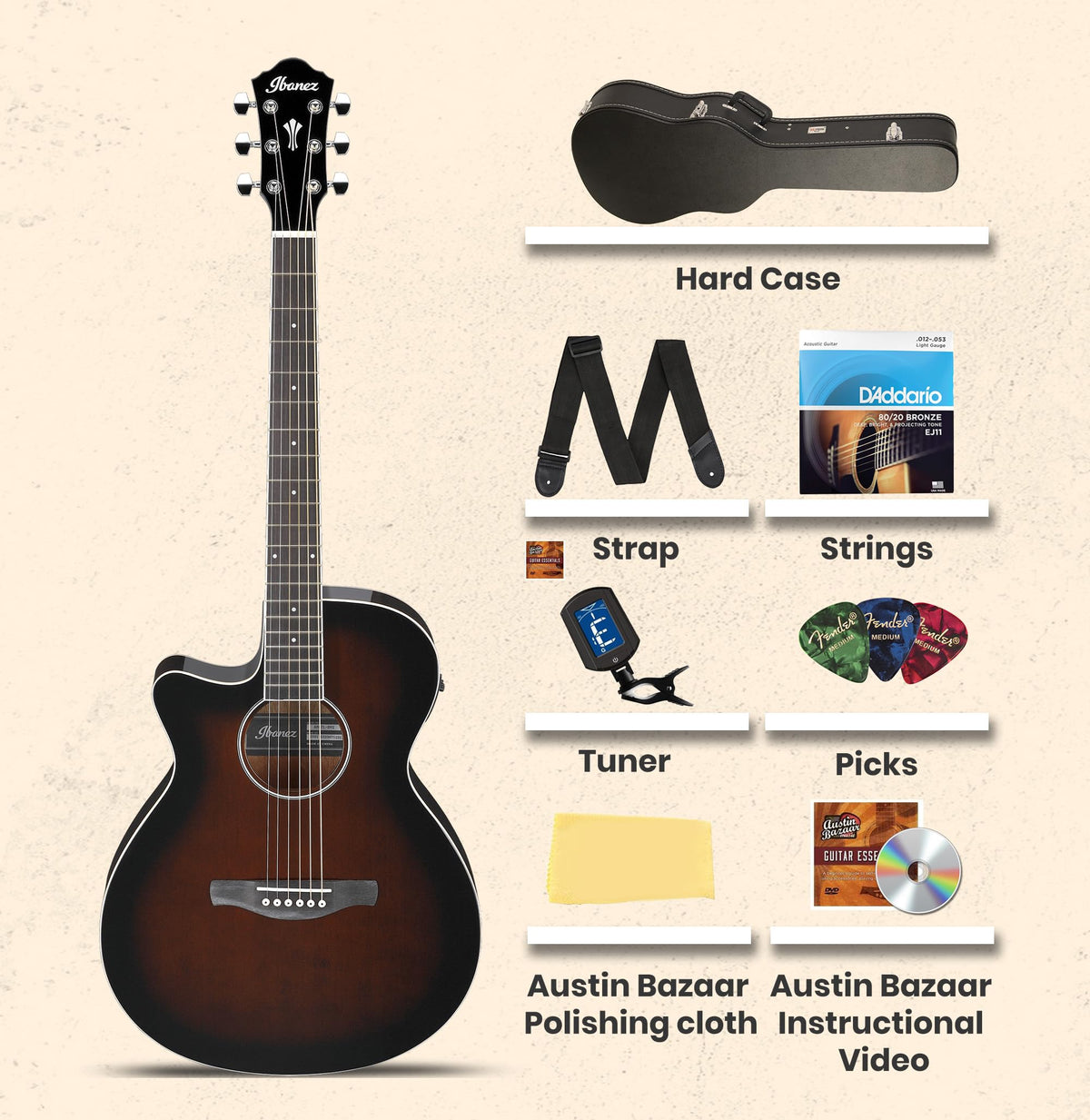 Ibanez AEG7L Acoustic-Electric Guitar Left-Handed - Dark Violin Sunburst w/ Case