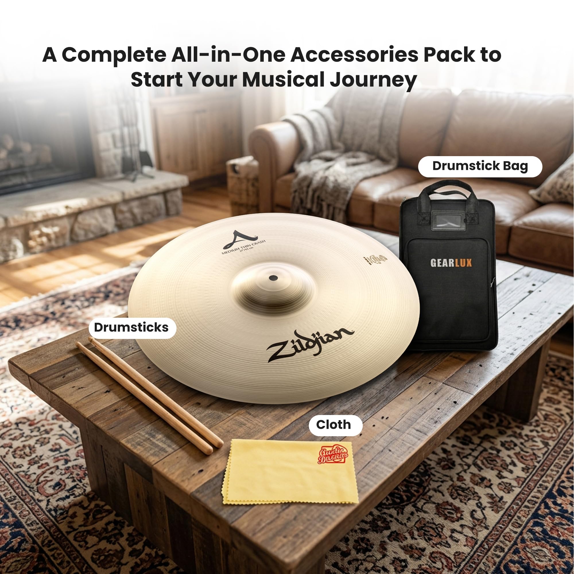 Zildjian A0231 17" A Medium Thin Crash Cymbal w/ Drumstick Bag