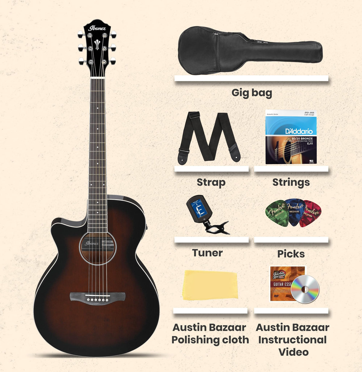 Ibanez AEG7L Acoustic-Electric Guitar Left-Handed - Dark Violin Sunburst w/ Gig Bag