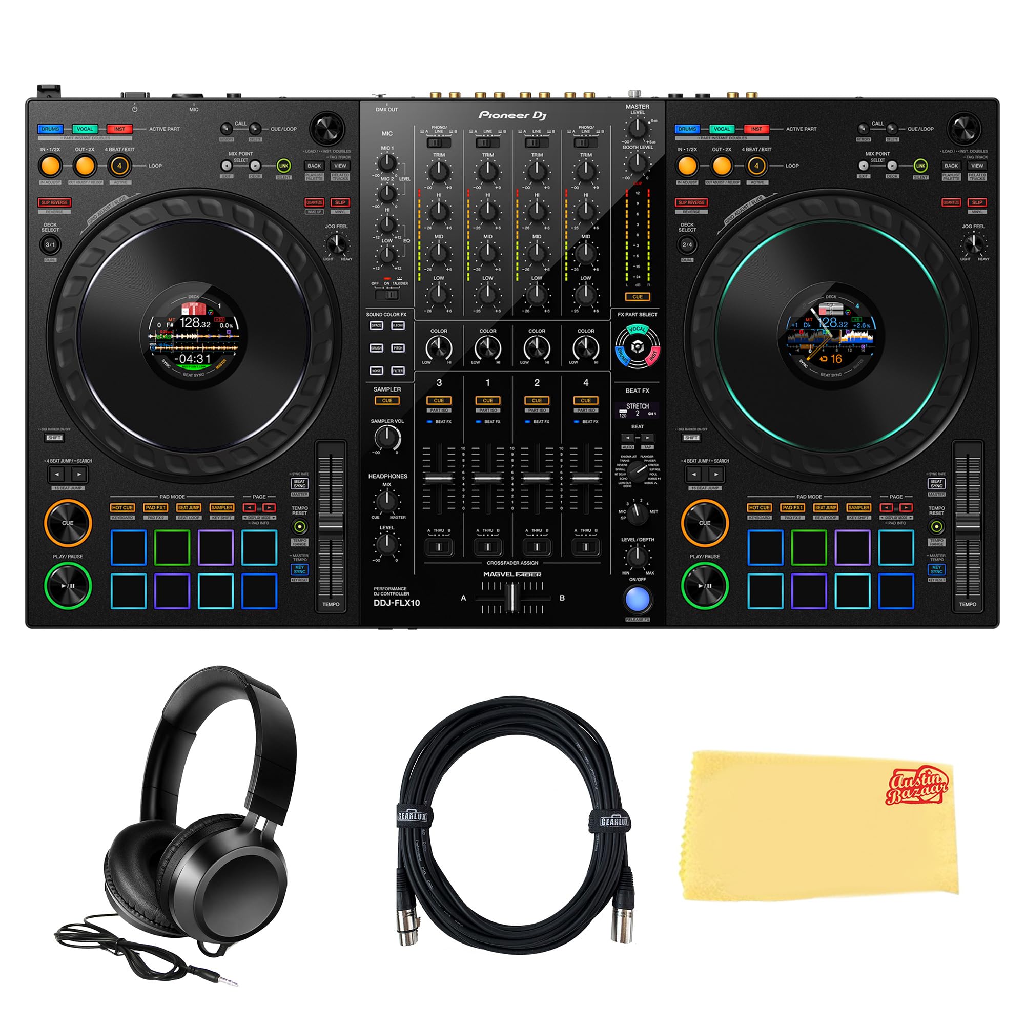 Pioneer DJ DDJ-FLX10 4-Channel Professional DJ Controller - Black w/ Headphones