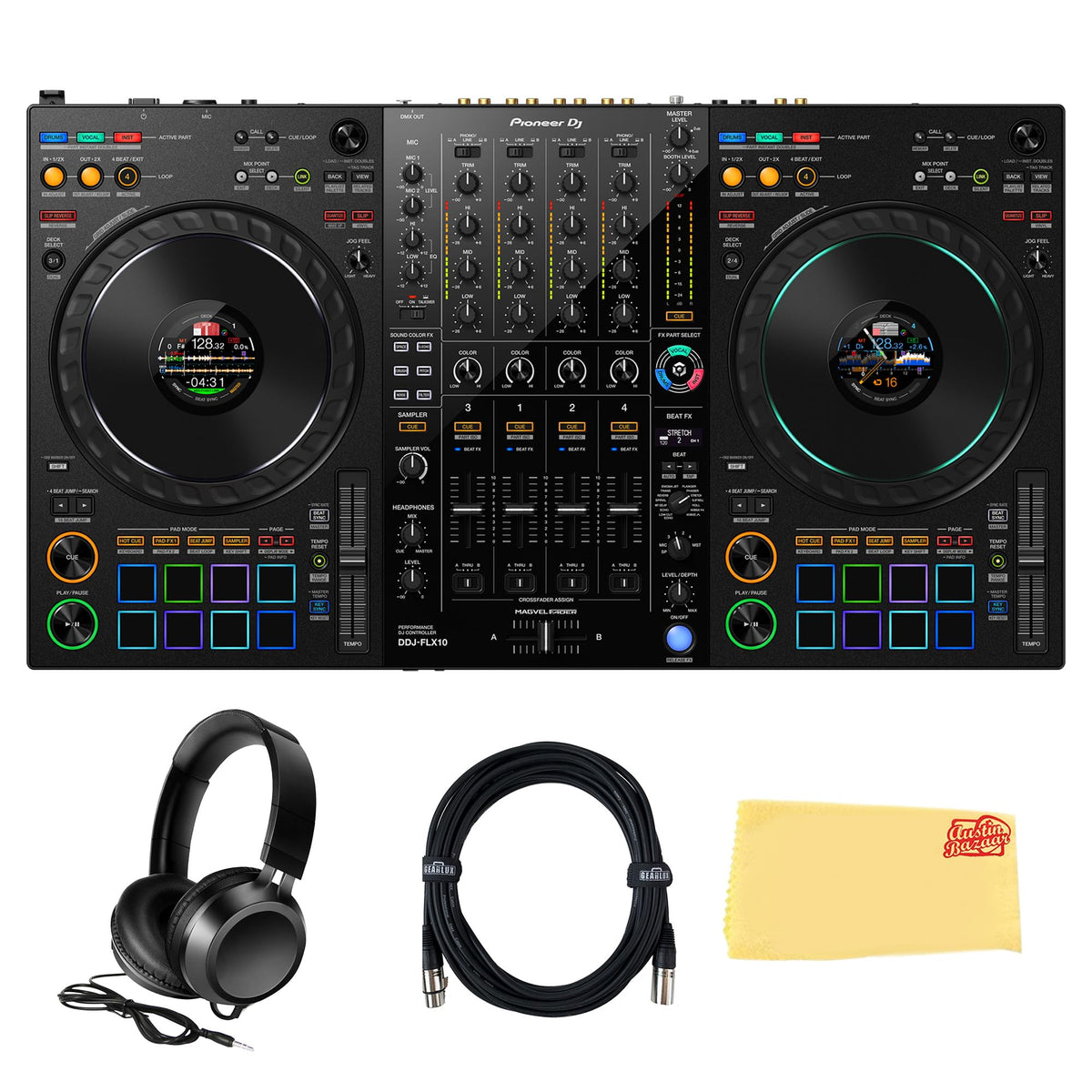 Pioneer DJ DDJ-FLX10 4-Channel Professional DJ Controller - Black w/ Headphones