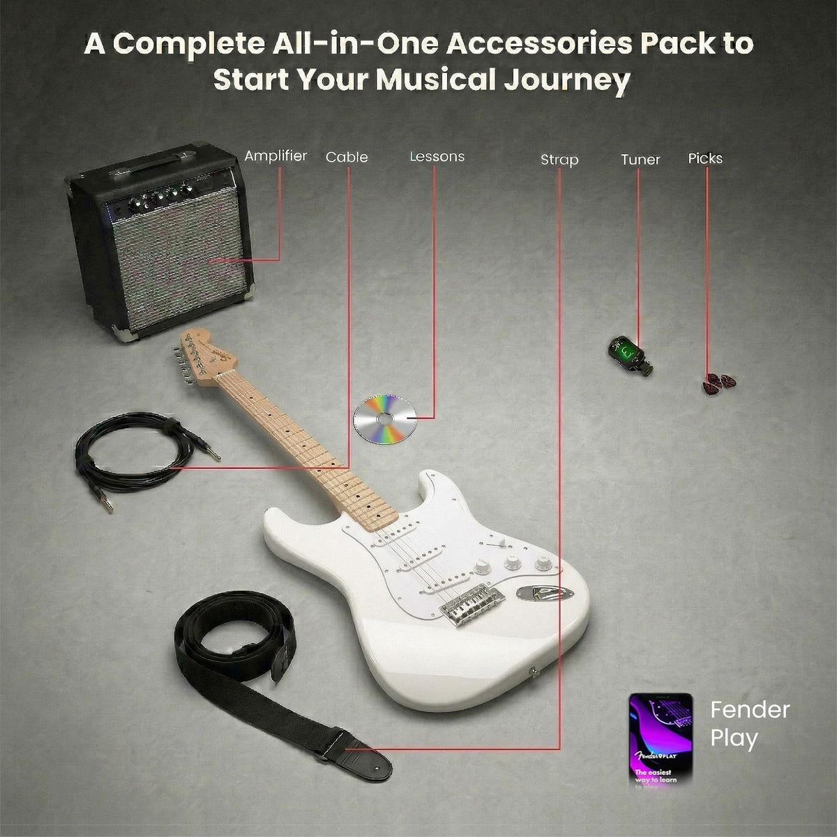 Fender Squier Sonic Stratocaster HT - Arctic White w/ Frontman 10G Amplifier