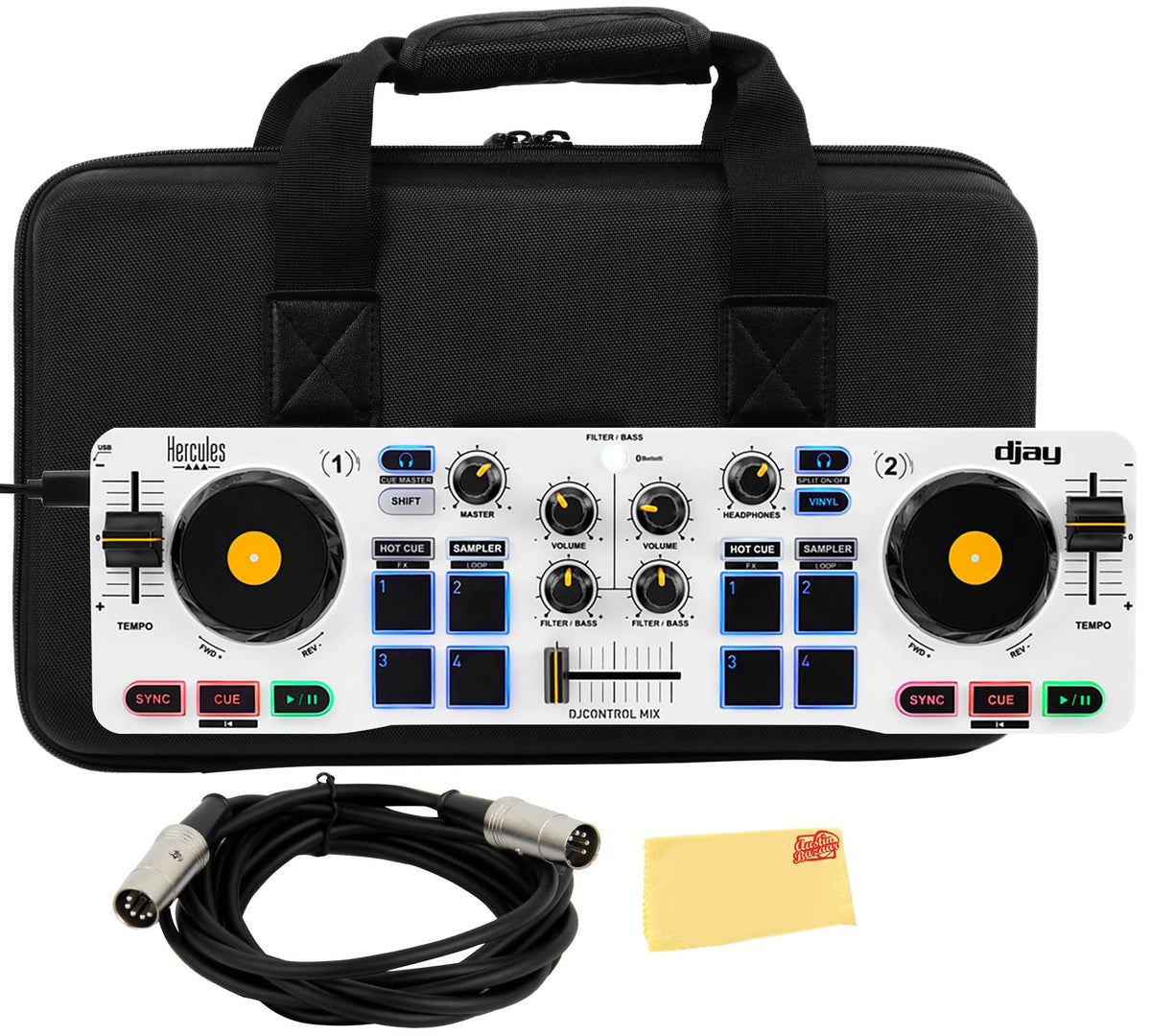 Hercules DJControl Mix Bluetooth Wireless DJ Controller for Smartphones - White w/ Case