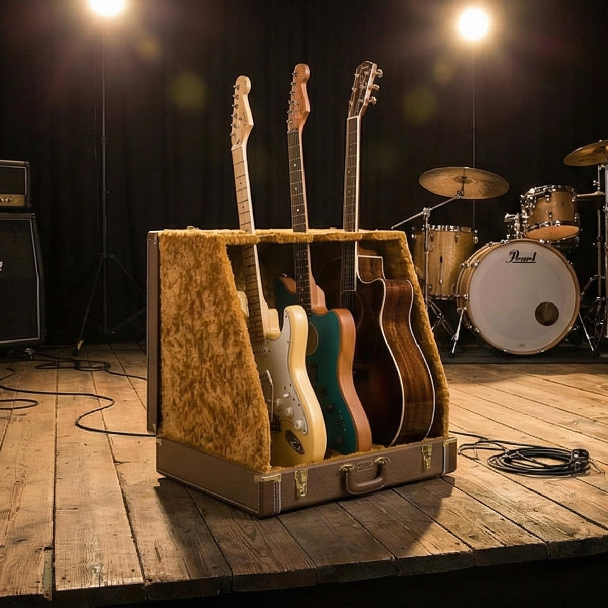 Fender Classic 3-Guitar Case Stand - Brown w/ Picks