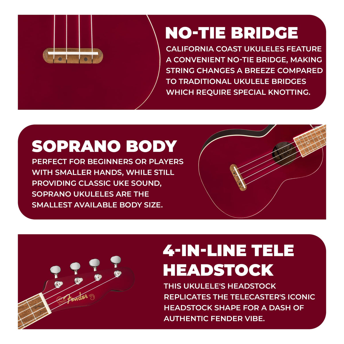 Fender Monterey Concert Ukulele - Cherry