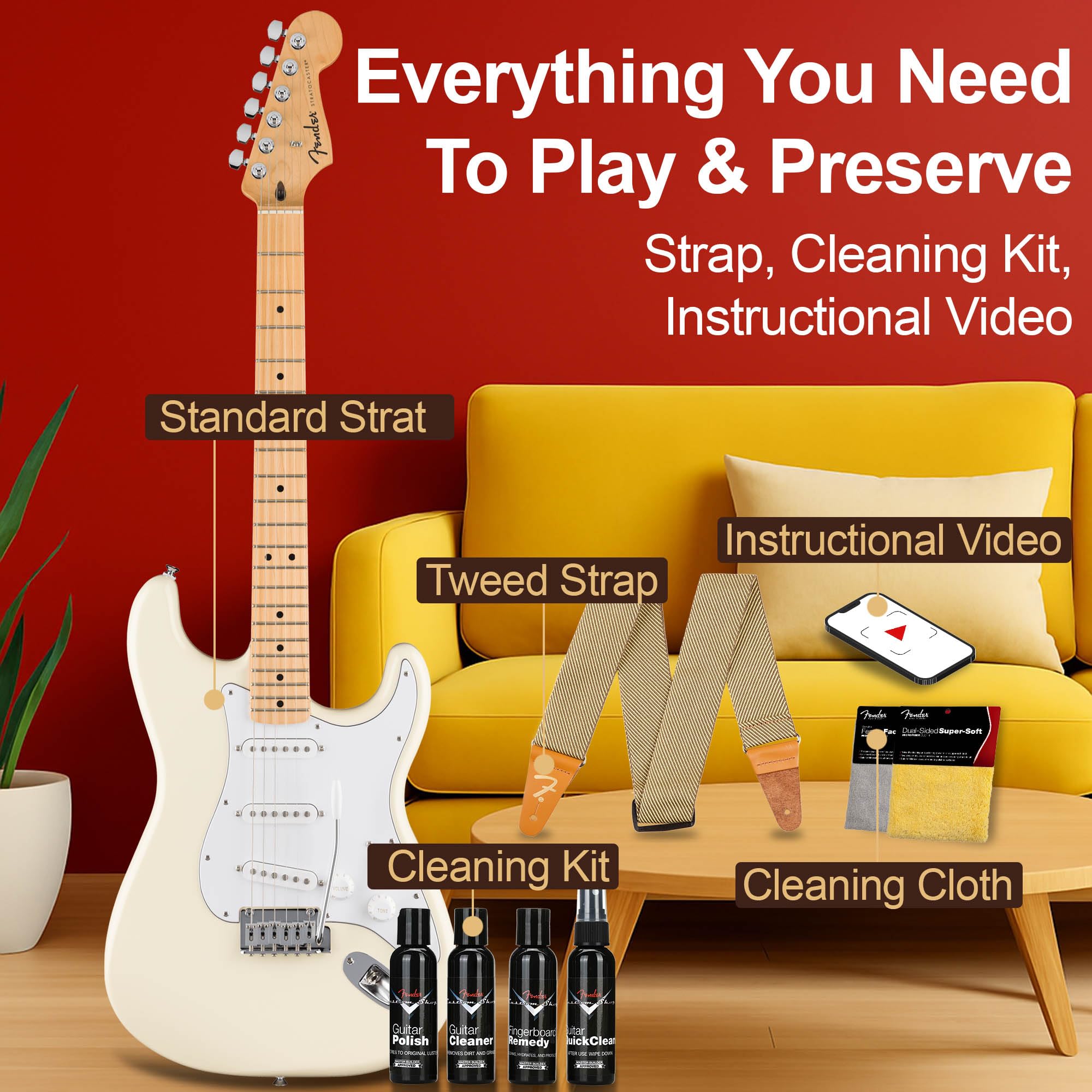 Fender Standard Stratocaster - Olympic White w/ Guitar Cleaning Kit