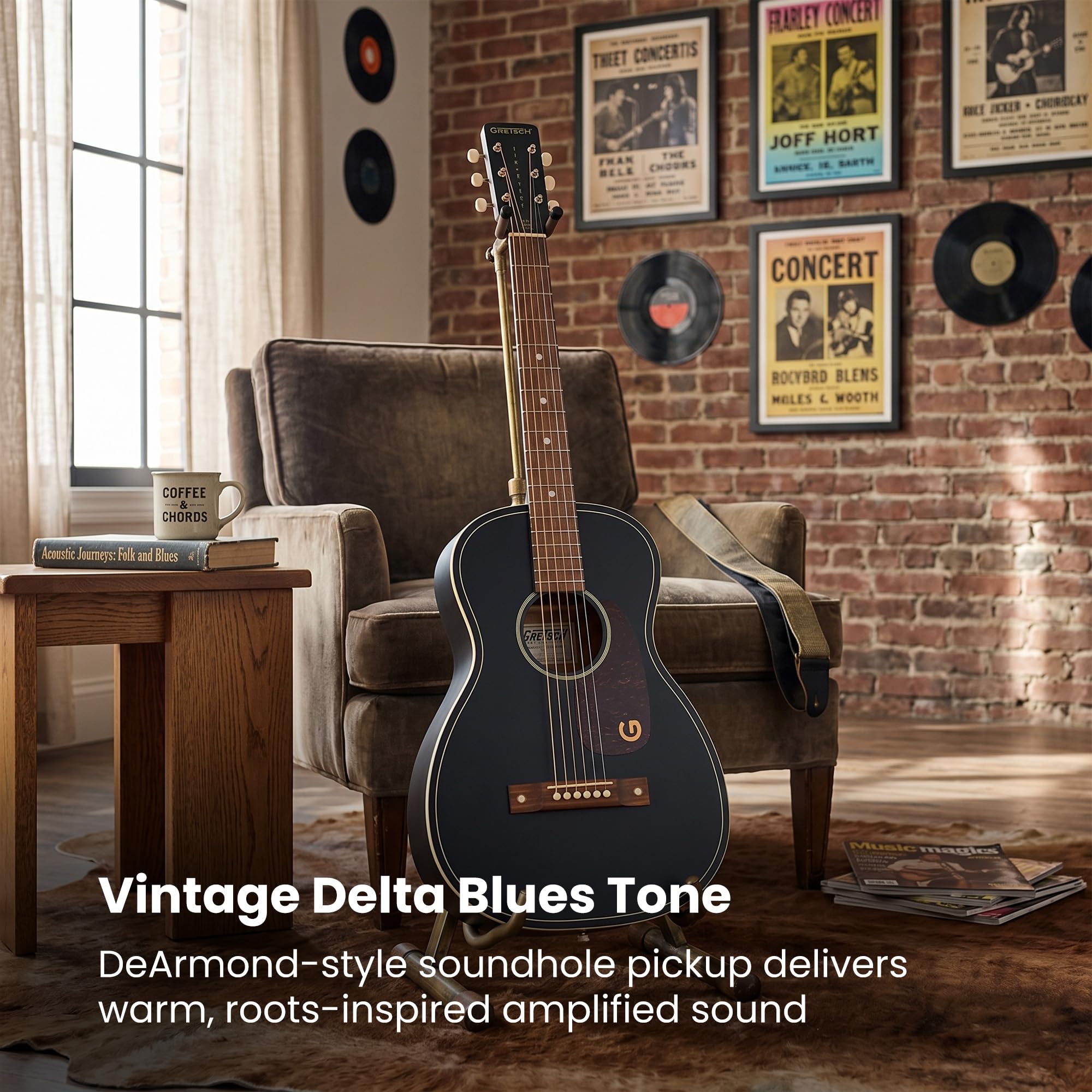 Gretsch Jim Dandy Deltoluxe Parlor Short Scale Acoustic-Electric Guitar - Black Top