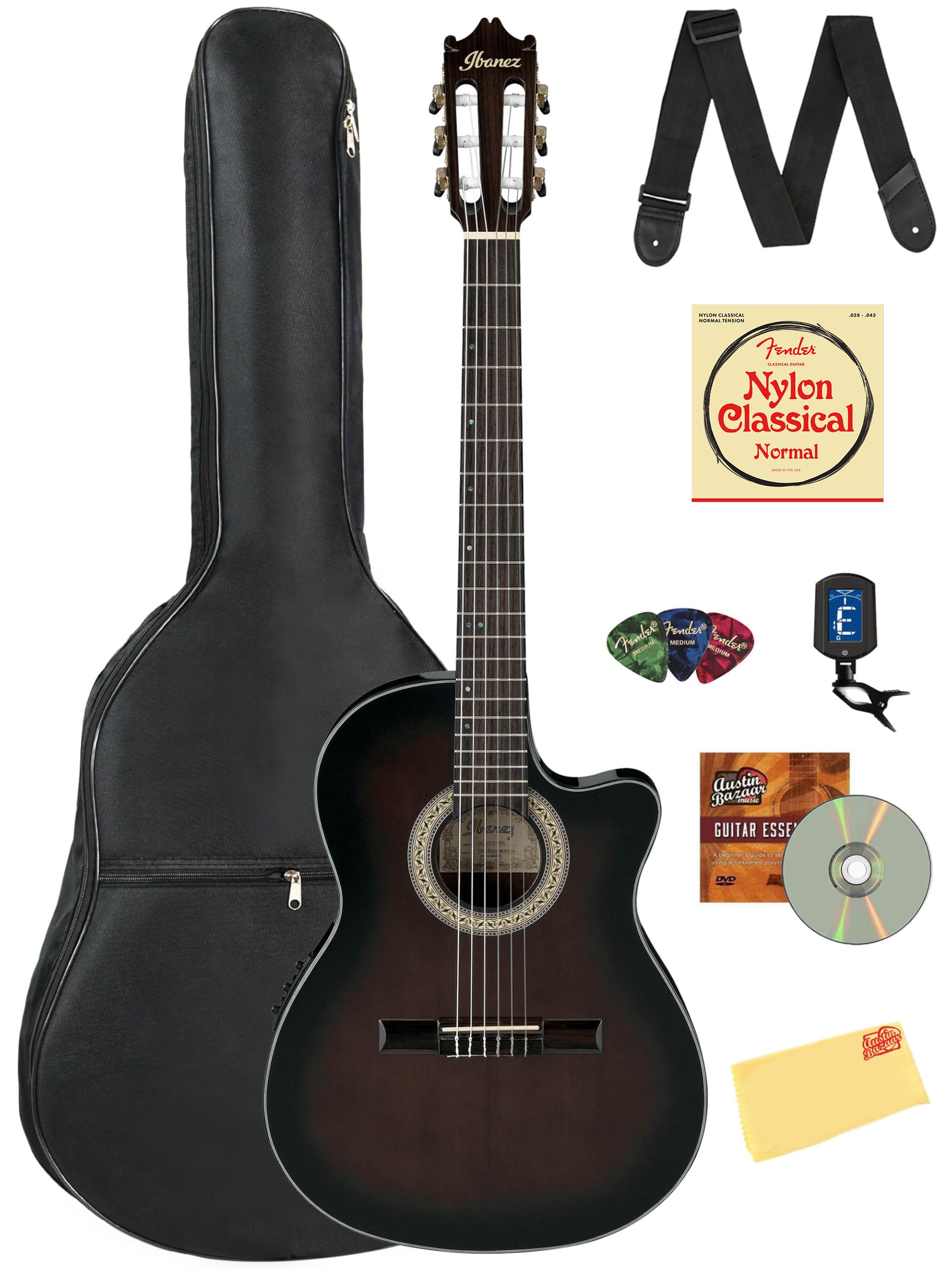 Ibanez GA35TCE Acoustic-Electric Classical Guitar - Dark Violin Sunburst High Gloss w/ Gig Bag