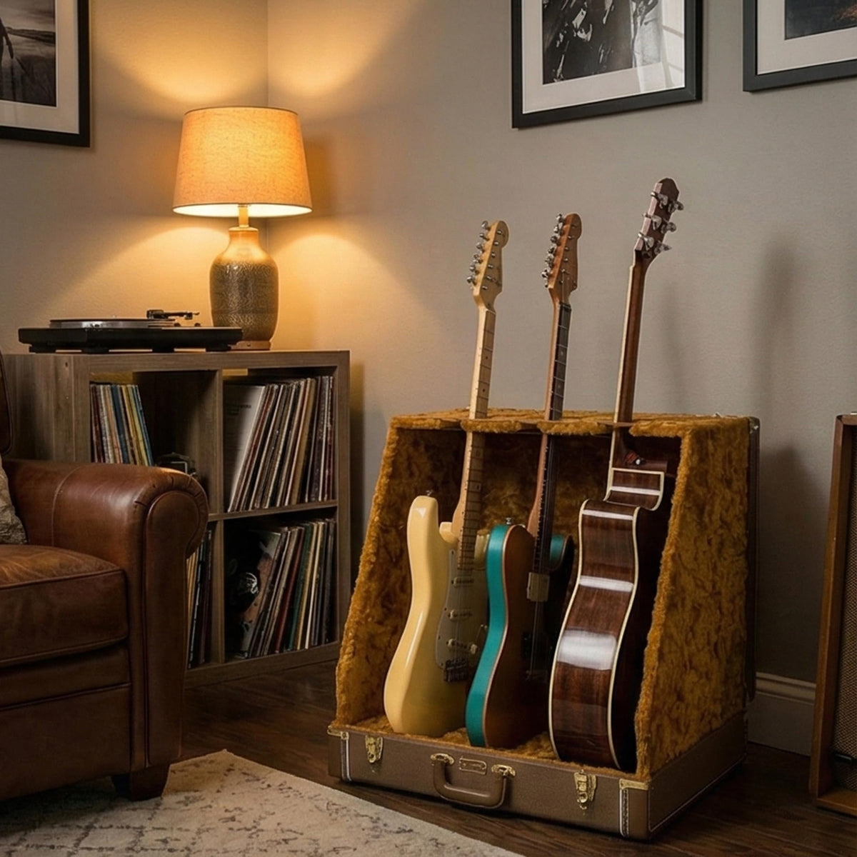 Fender Classic 3-Guitar Case Stand - Brown w/ Picks