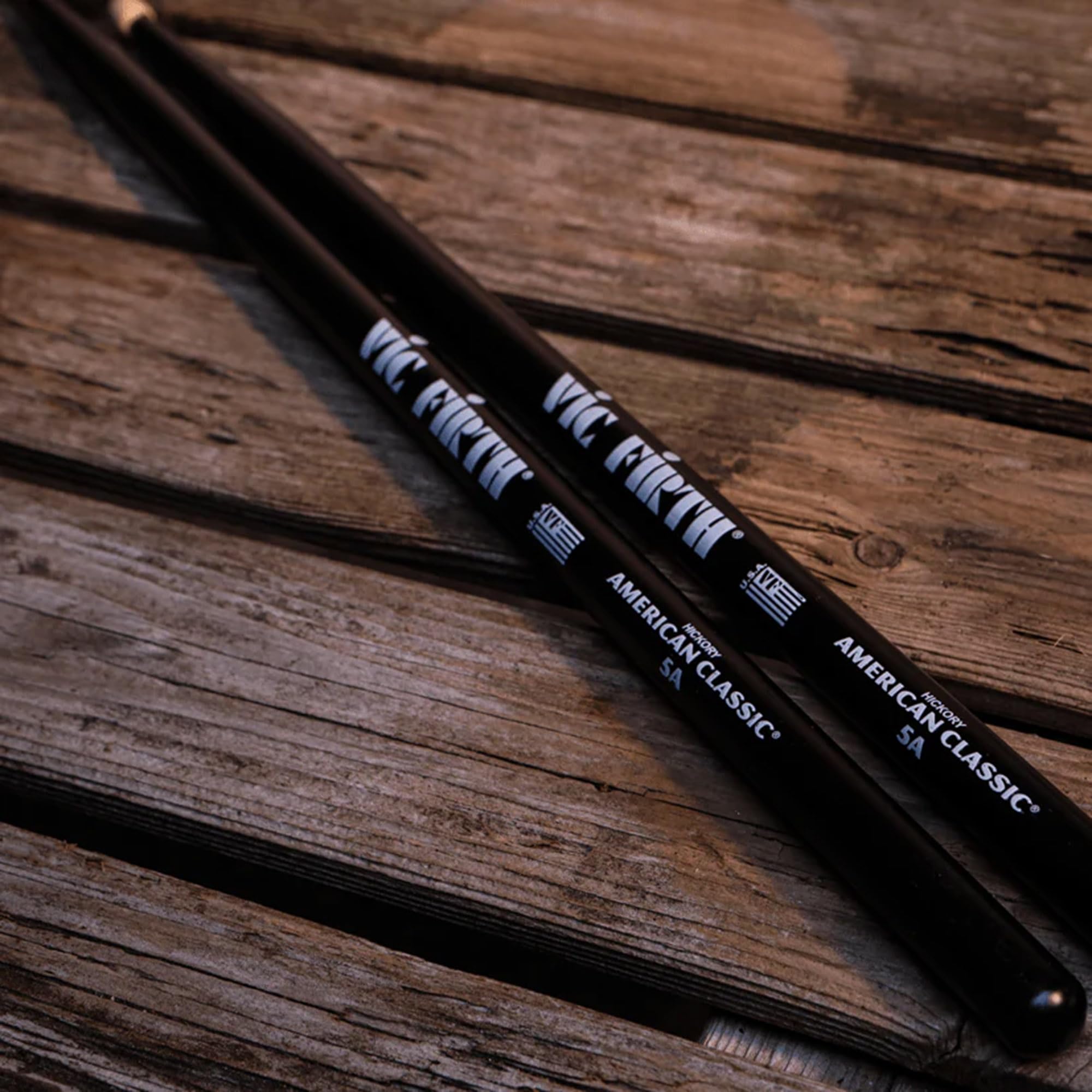Vic Firth American Classic 5A Black Drumsticks - 4 Pairs with Austin Bazaar Polishing Cloth