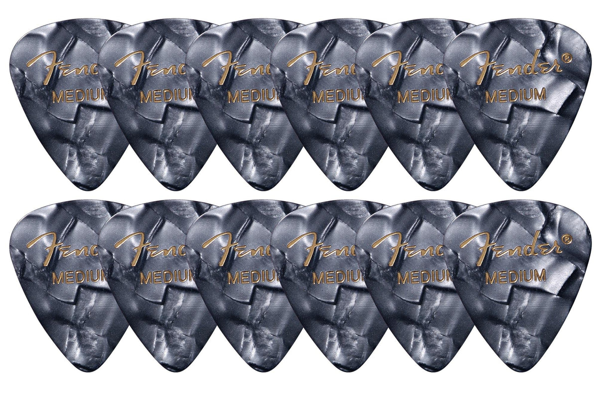 Fender Premium Celluloid 351 Shape Picks, Medium, Black Moto - 12 Pack