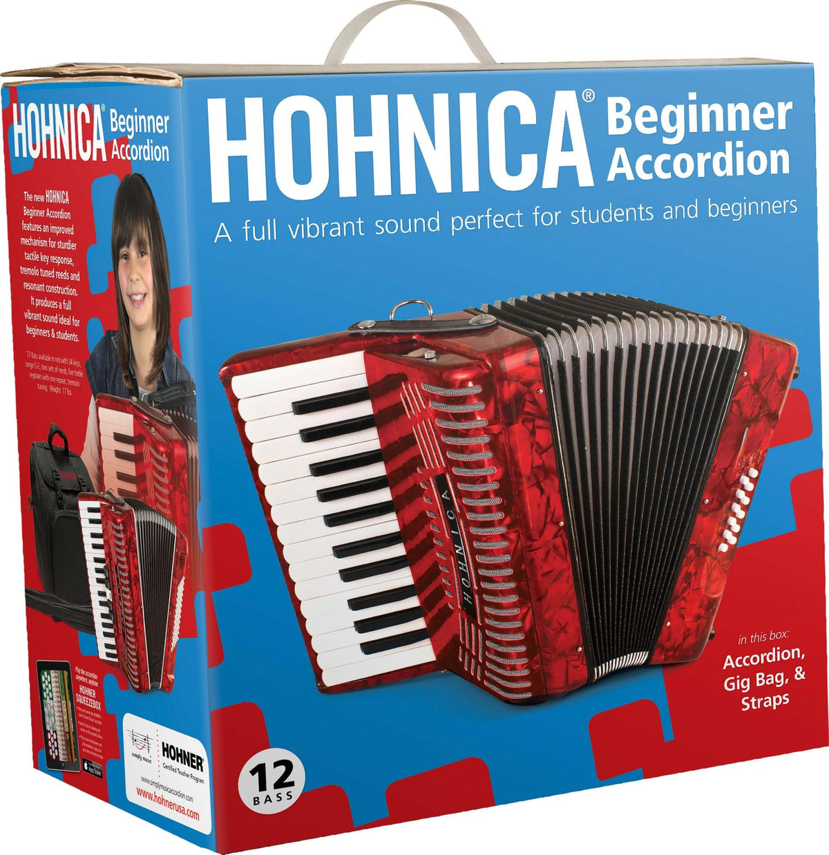 Hohner Hohnica 1303 12 Bass Piano Accordion - Pearl Red w/ Gig Bag