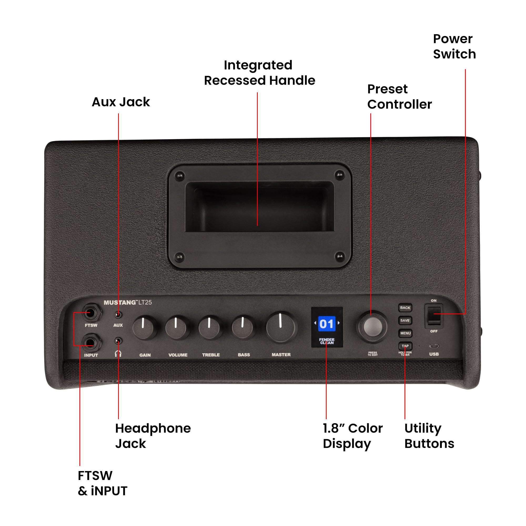 Fender Mustang LT25 Guitar Combo Amplifier w/ Instrument Cable