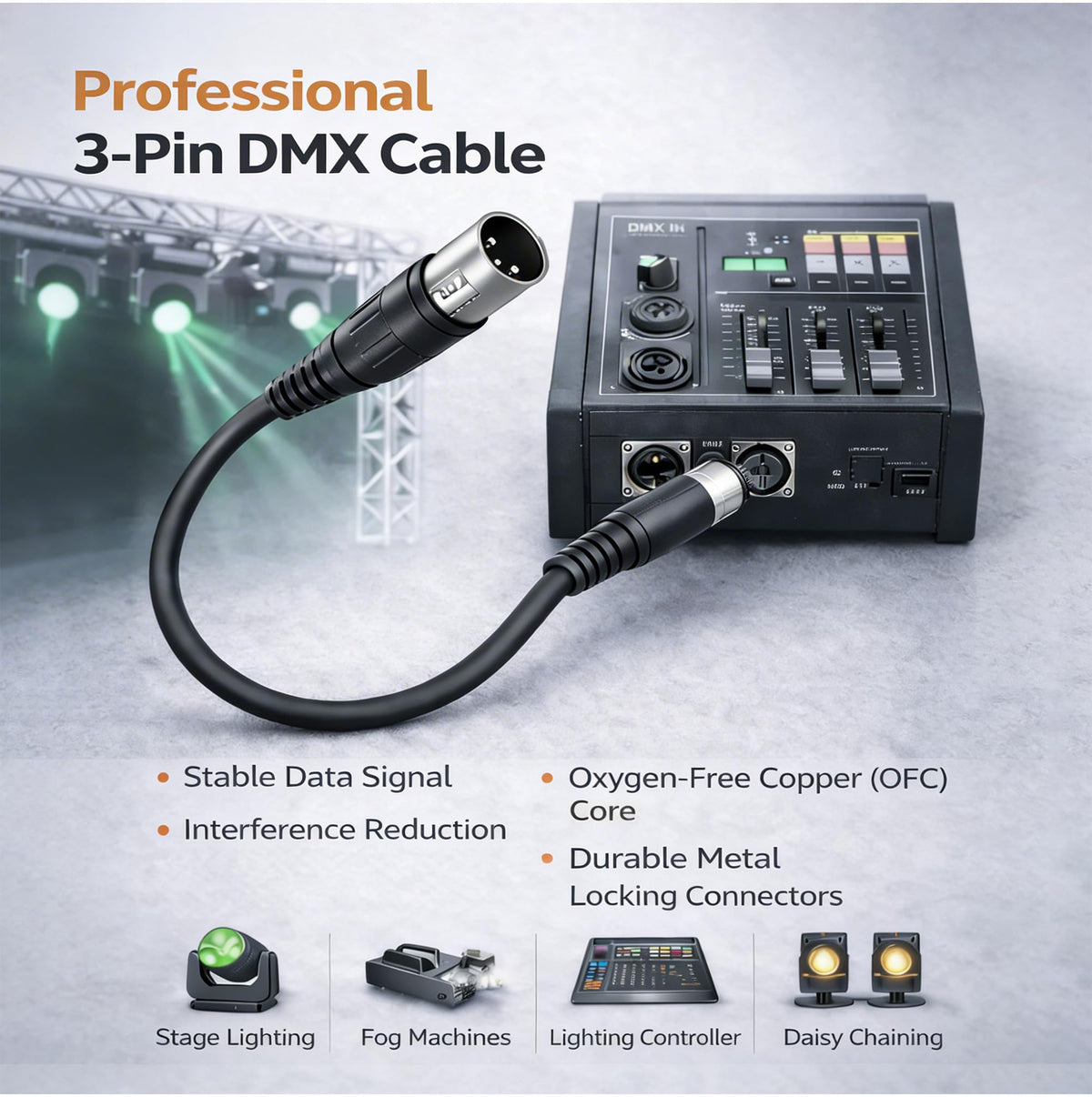 Gearlux 25-Foot 3-Pin Male-to-Female DMX Cable