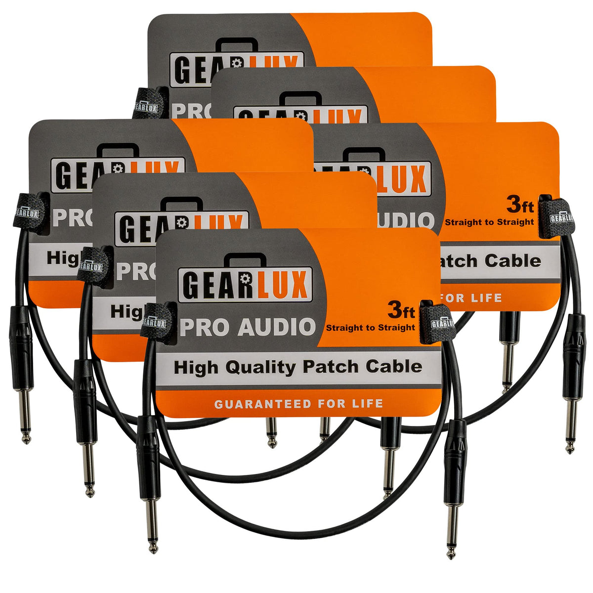Gearlux 36-Inch Guitar Patch Cable, 1/4 Inch, Straight-Straight, Black - 6 Pack