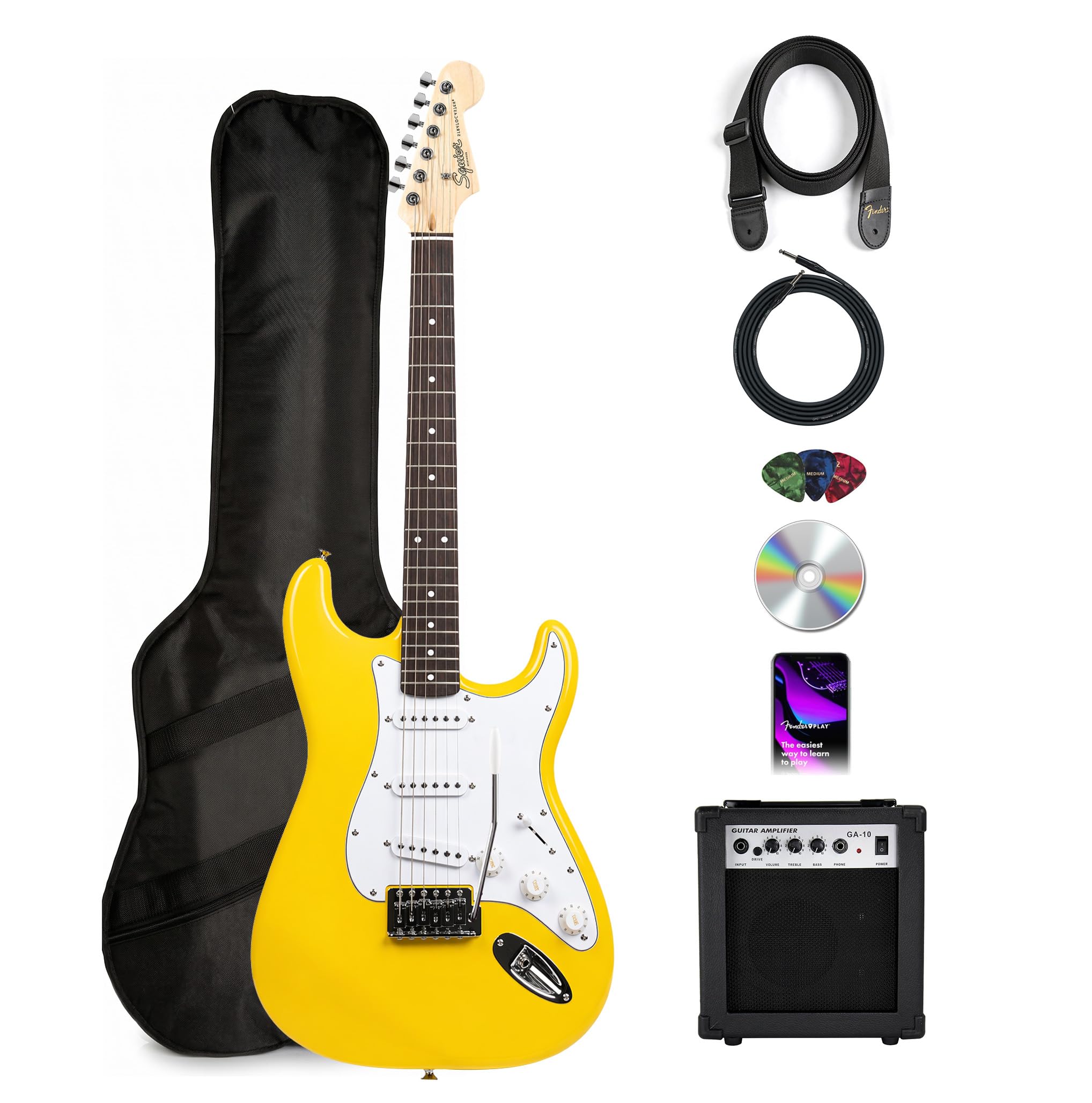 Fender Squier Stratocaster - Graffiti Yellow w/ Amplifier