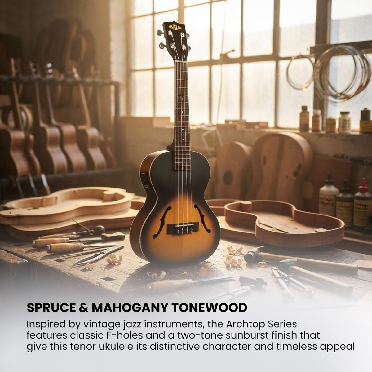 Kala KA-JTE/2TS Archtop Tenor Acoustic-Electric Ukulele - Tobacco Burst