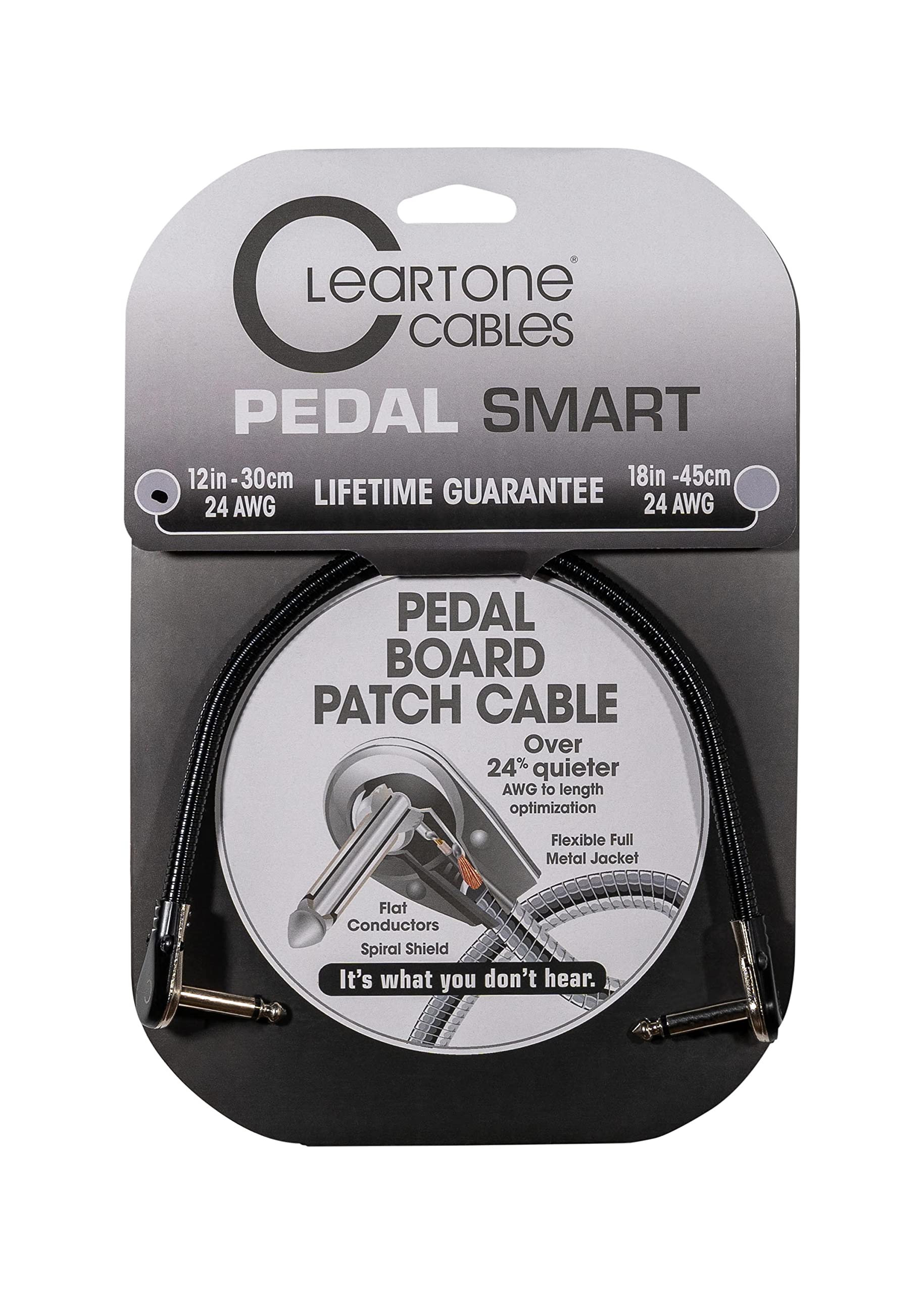 Cleartone 12-Inch Pedal Smart Pedalboard Patch Cable, Angled-Angled, 24 AWG - 3 Pack