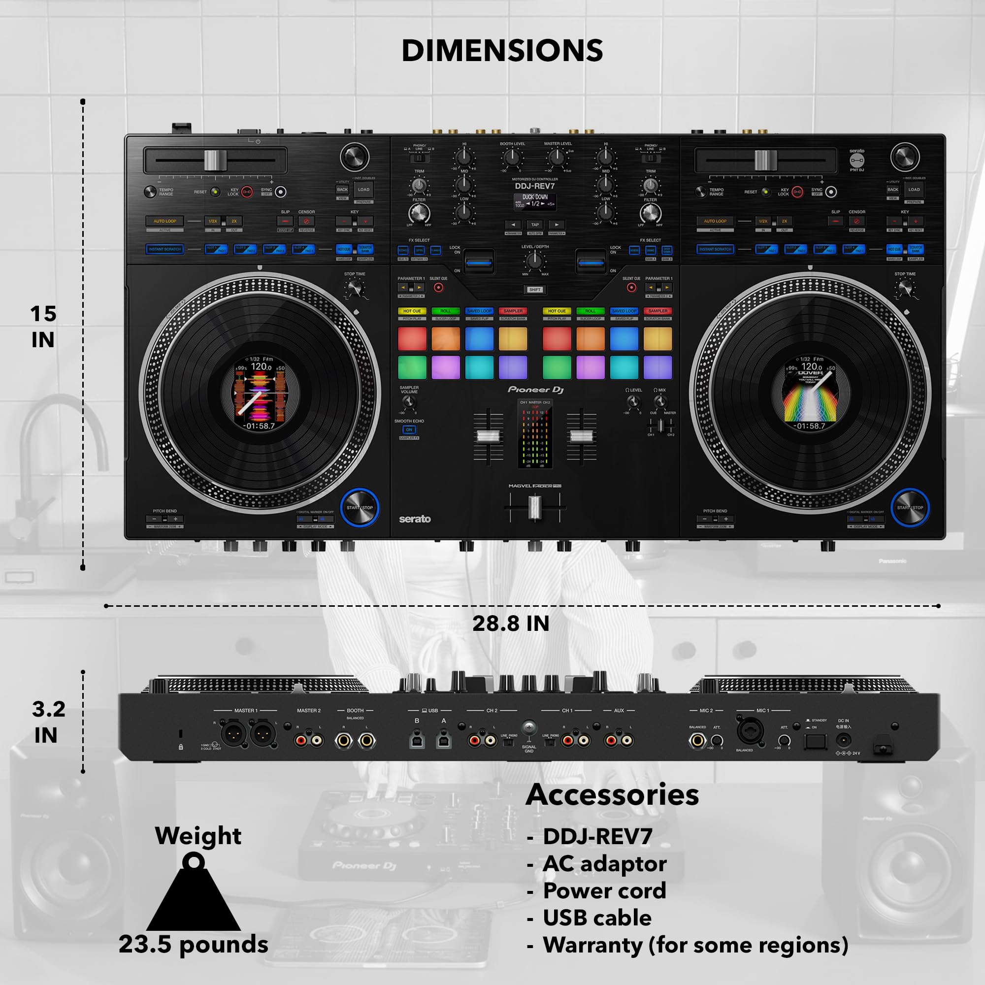 Pioneer DJ DDJ-REV7 Scratch-Style 2-Channel Professional DJ Controller w/ Laptop Stand