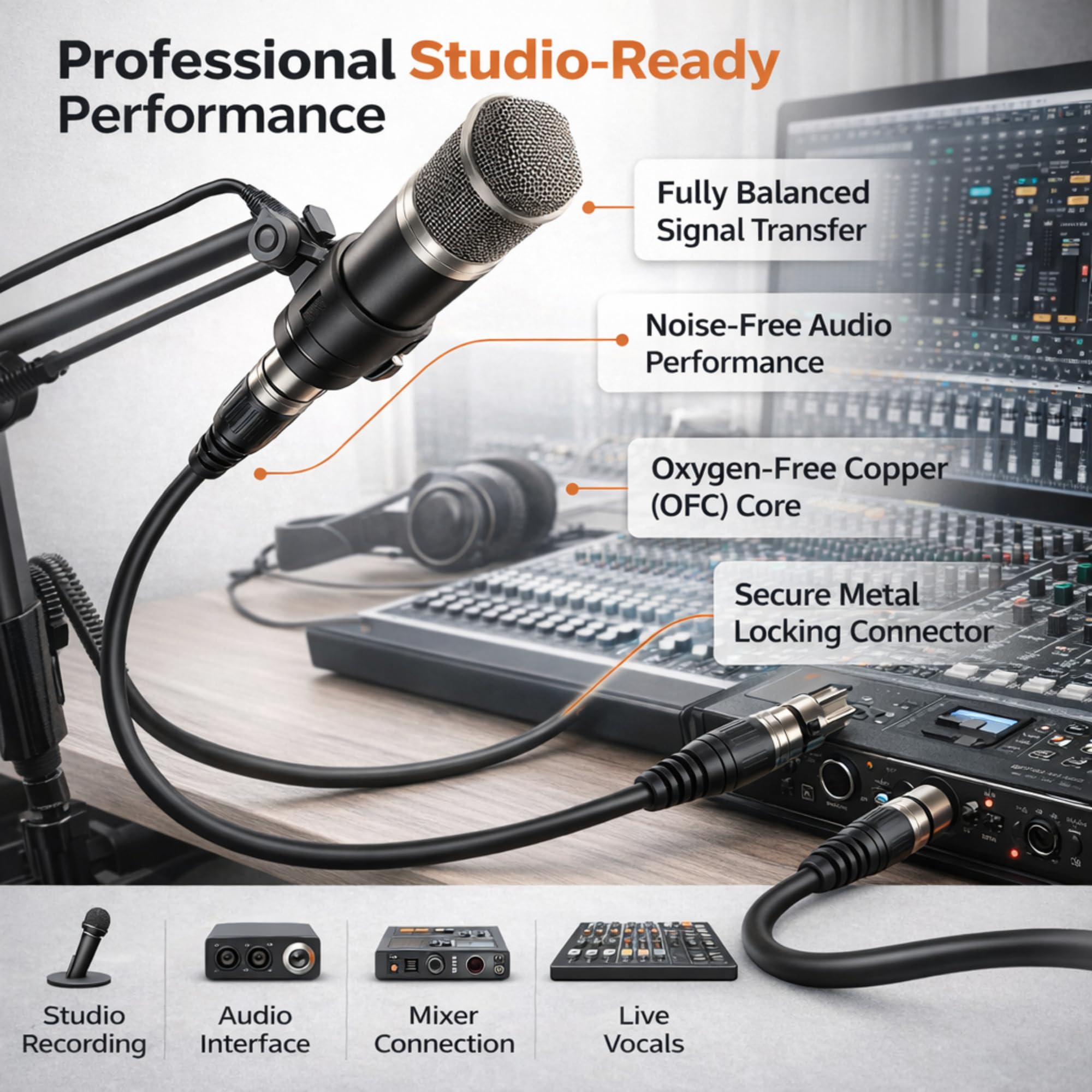 Gearlux 15-Foot XLR Microphone Cable - 6 Pack