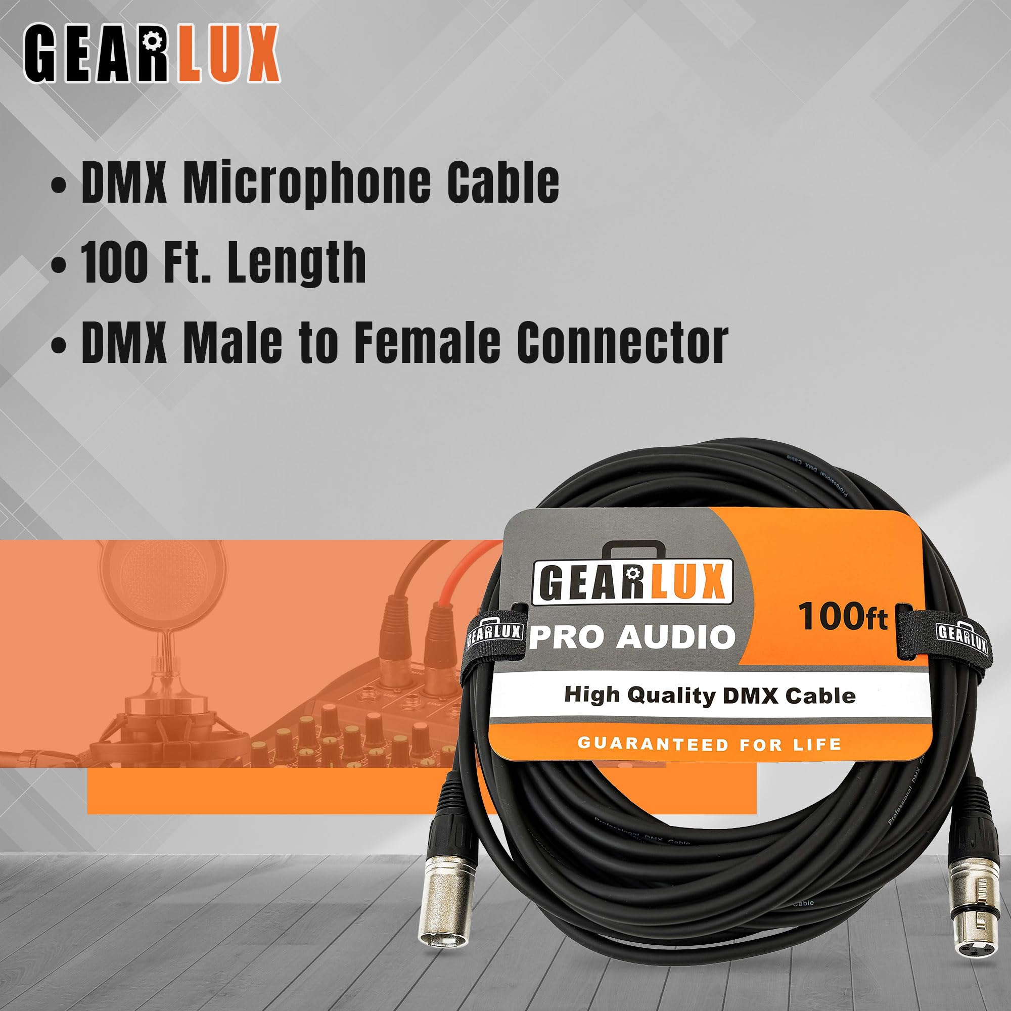 Gearlux 100-Foot 3-Pin Male-to-Female DMX Cable - 2 Pack